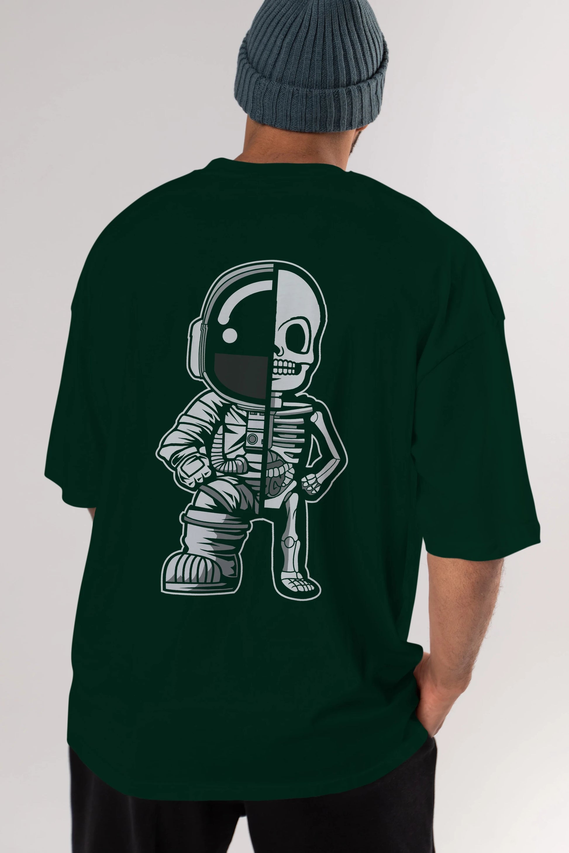 Astronaut Half Skeleton Arka Baskılı Oversize t-shirt Erkek Kadın Unisex
