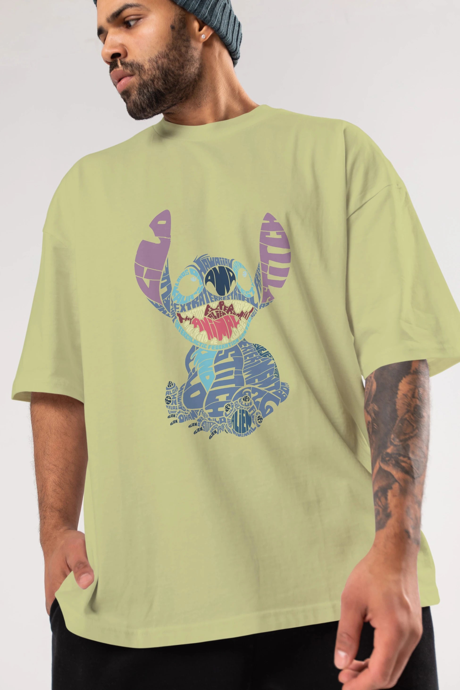 Stitch Ön Baskılı Oversize t-shirt %100 pamuk Erkek Kadın Unisex