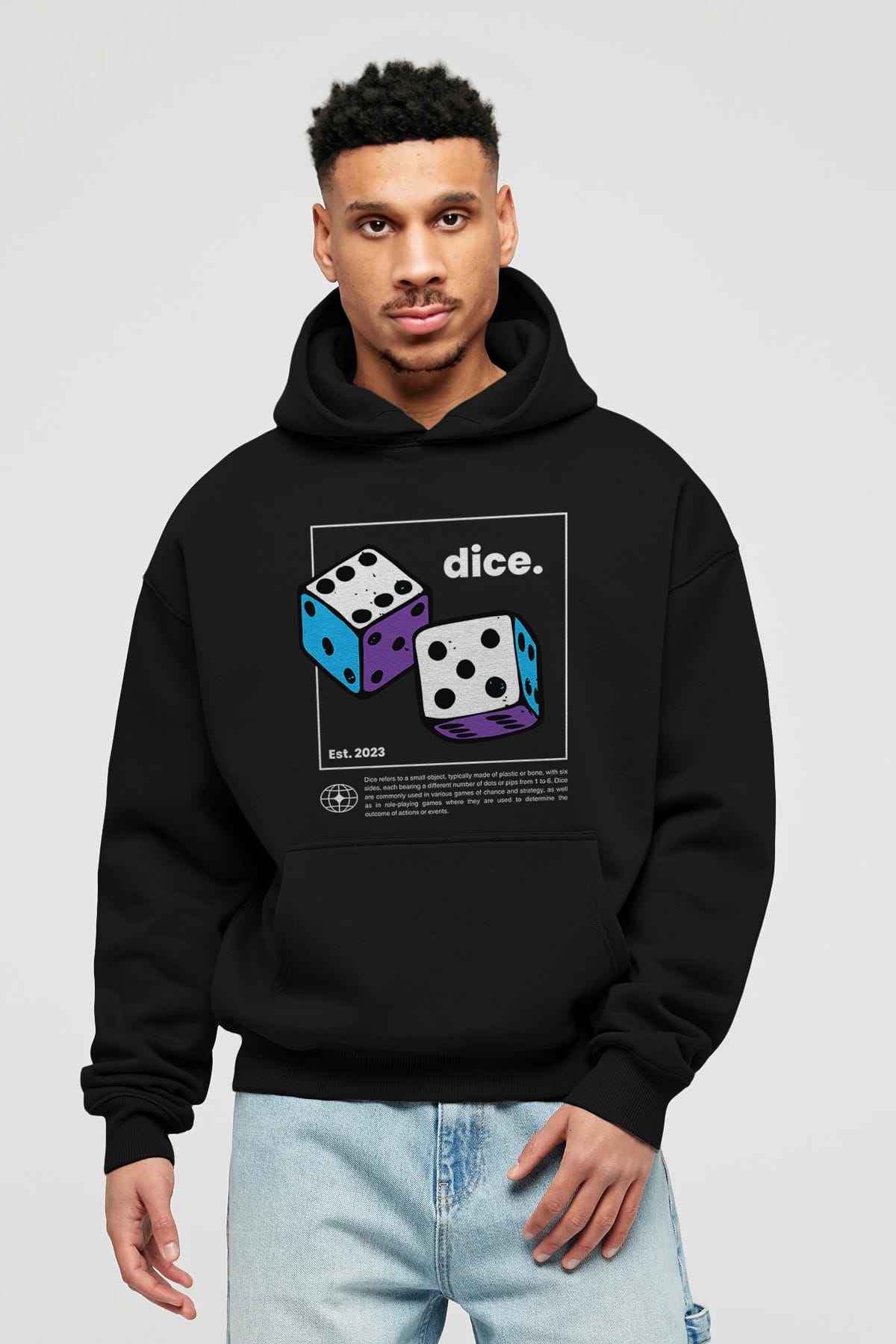 Dice Yazılı Ön Baskılı Oversize Hoodie Kapüşonlu Sweatshirt Erkek Kadın Unisex