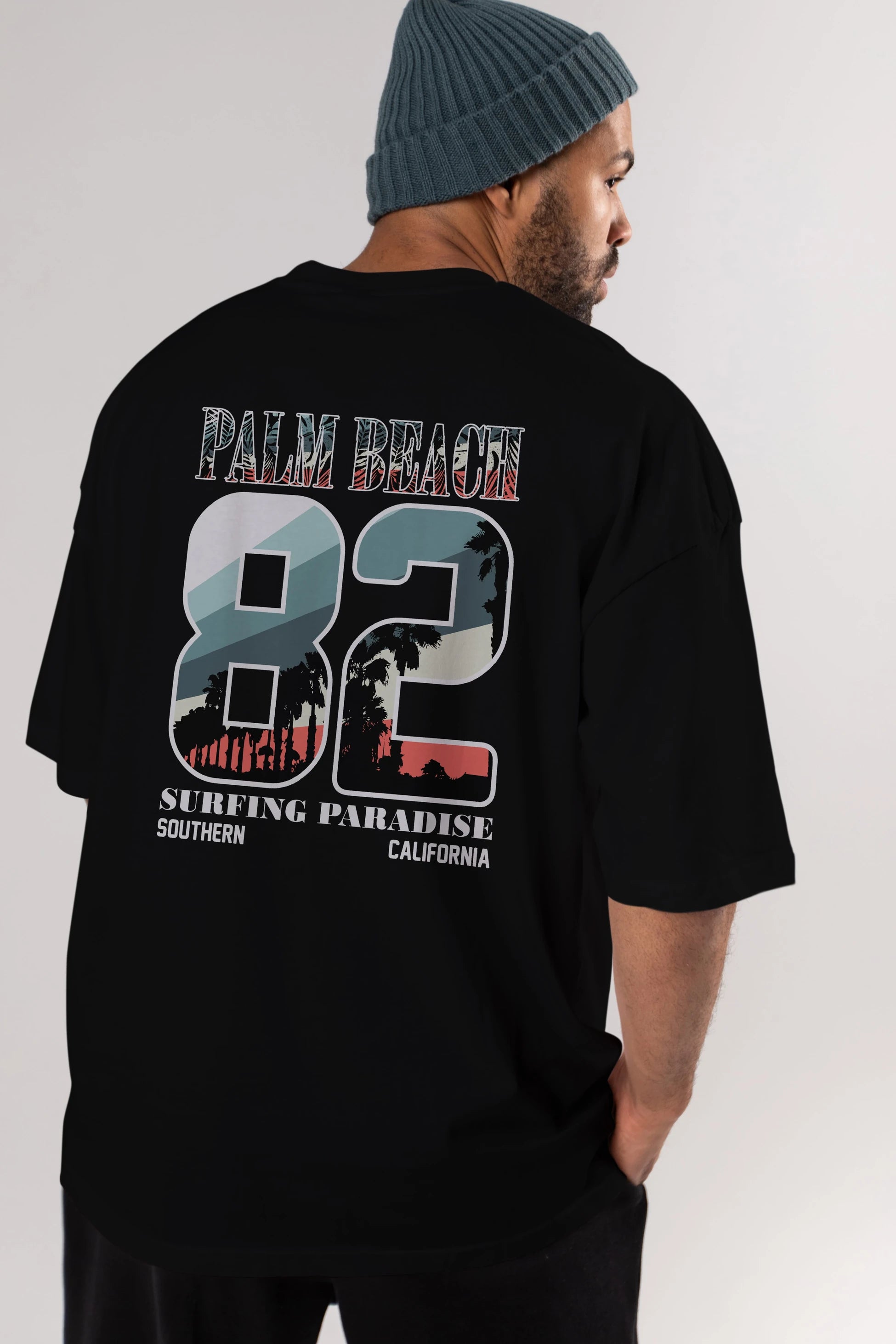 Palm Beach 82 Arka Baskılı Oversize t-shirt Erkek Kadın Unisex