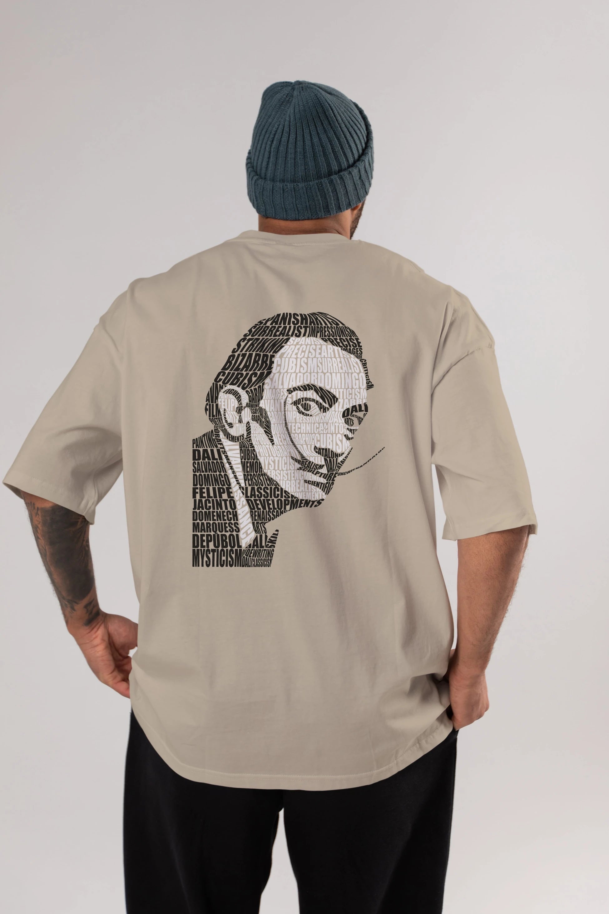 Salvador Dali Calligram Arka Baskılı Oversize t-shirt %100 pamuk Erkek Kadın Unisex