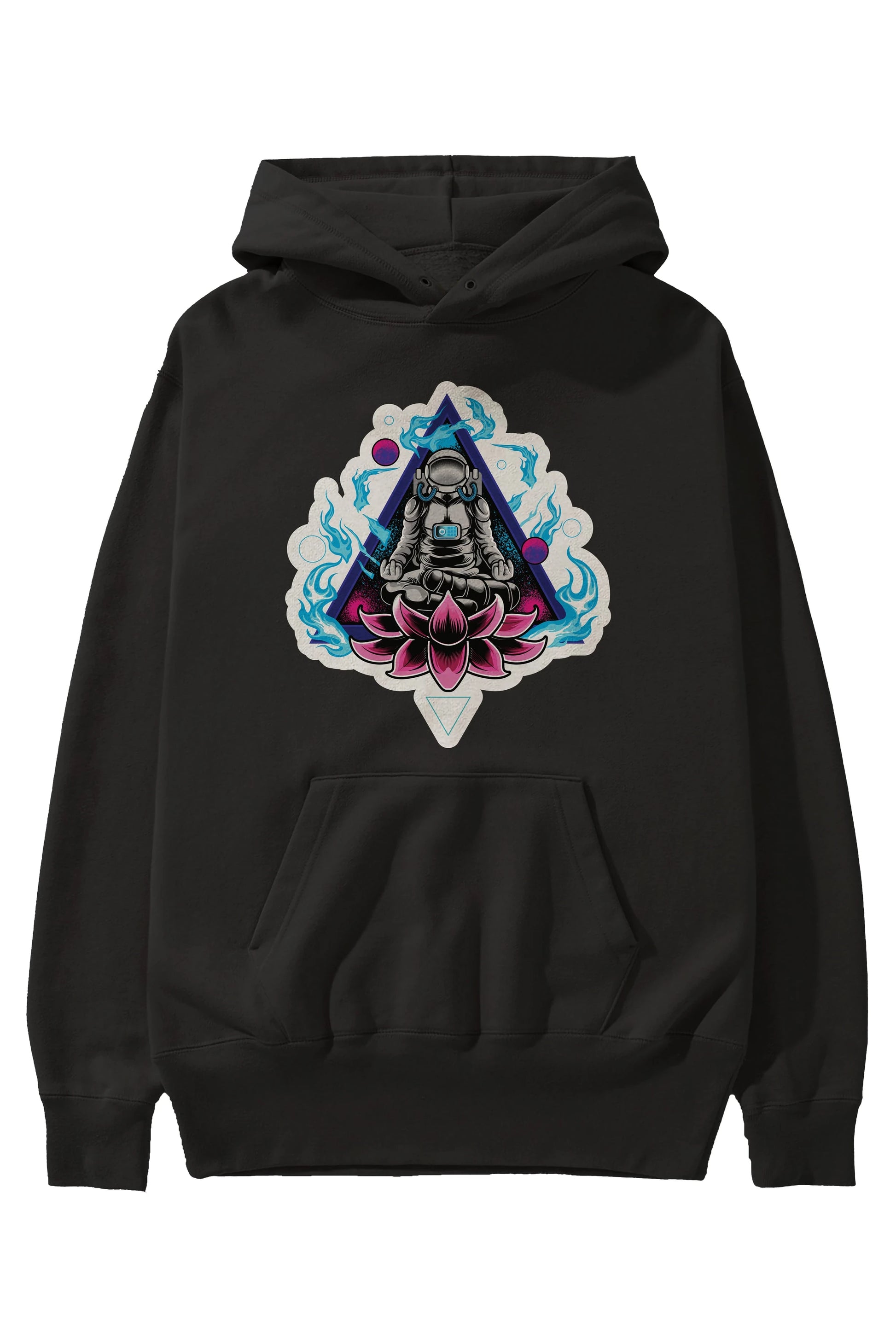 Astronaut Meditation Sticker Ön Baskılı Hoodie Oversize Kapüşonlu Sweatshirt Erkek Kadın Unisex
