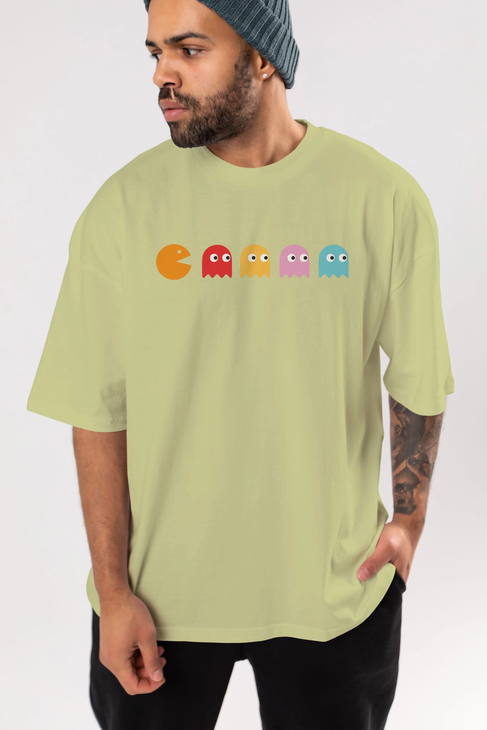 Pac-Man game Ön Baskılı Oversize t-shirt %100 pamuk Erkek Kadın Unisex