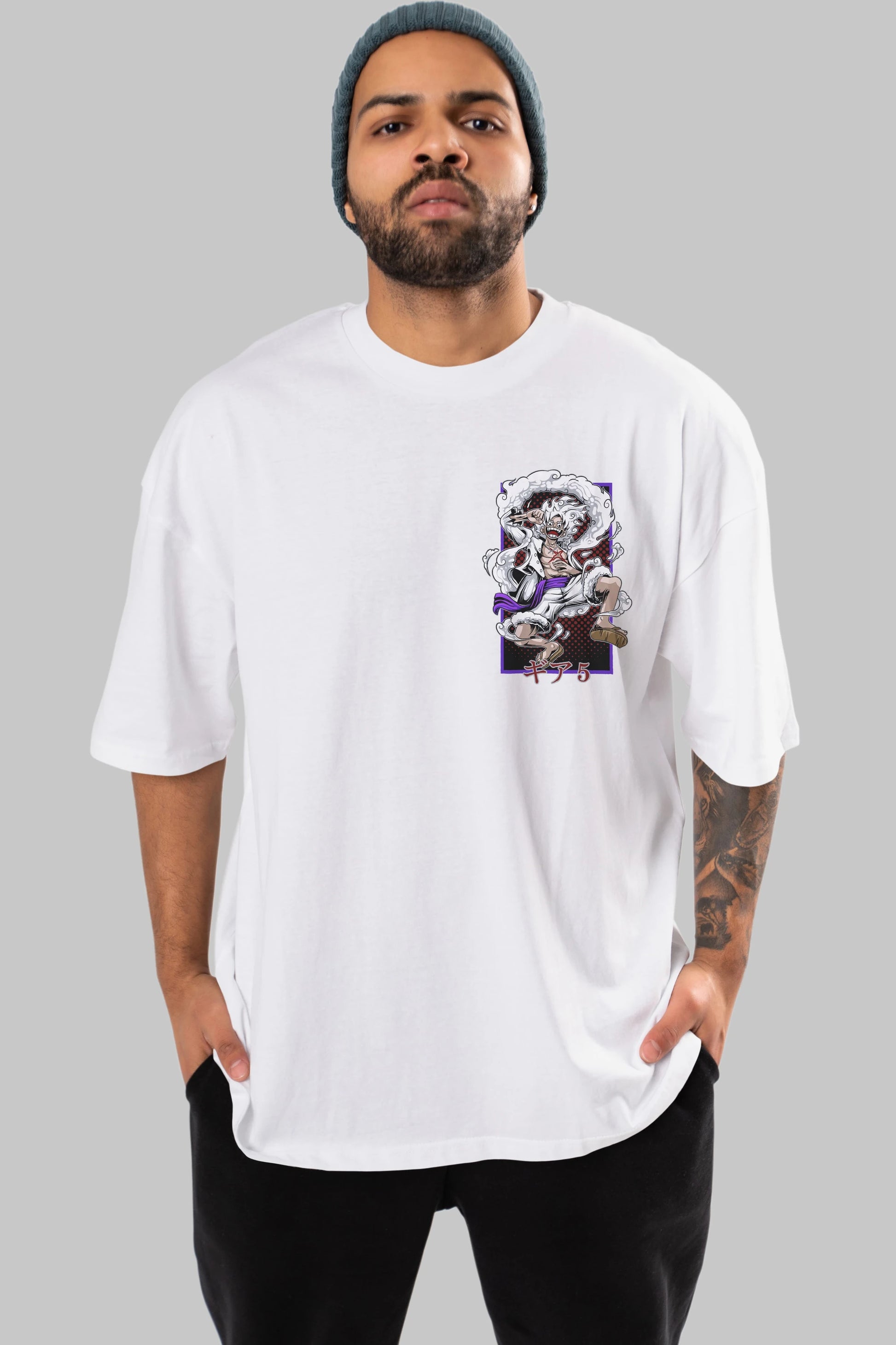 MONKEY D. LUFFY GEAR5 Ön Sol Baskılı Oversize t-shirt Erkek Kadın Unisex %100 Pamuk Bisiklet Yaka tişort