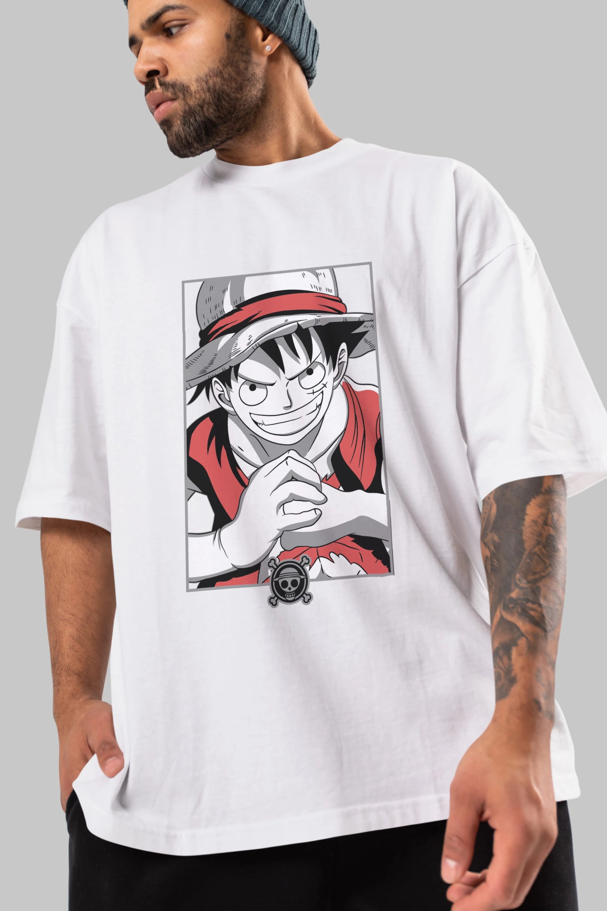 LUFF D. MONKEY OnePiece Anime Ön Baskılı Oversize t-shirt %100 pamuk Erkek Kadın Unisex