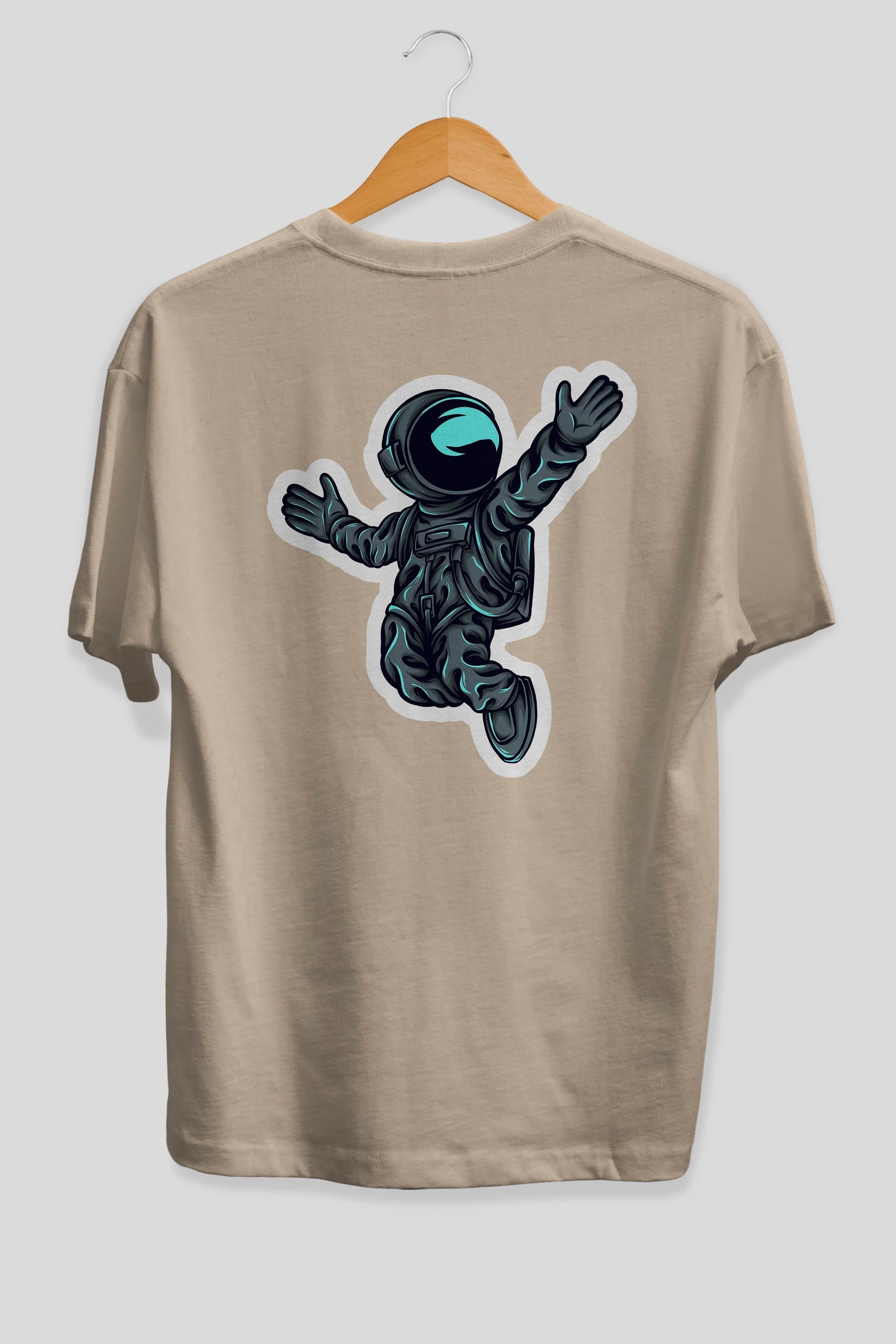 Happy Astronaut Sticker Arka Baskılı Oversize t-shirt Erkek Kadın Unisex