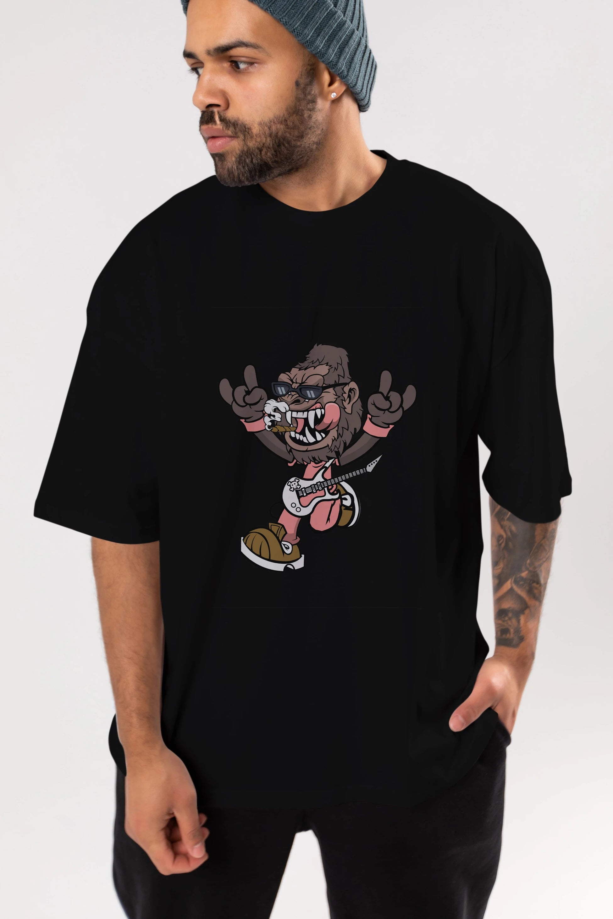 Gorilla Metal Ön Baskılı Oversize t-shirt Erkek Kadın Unisex %100 Pamuk tişort