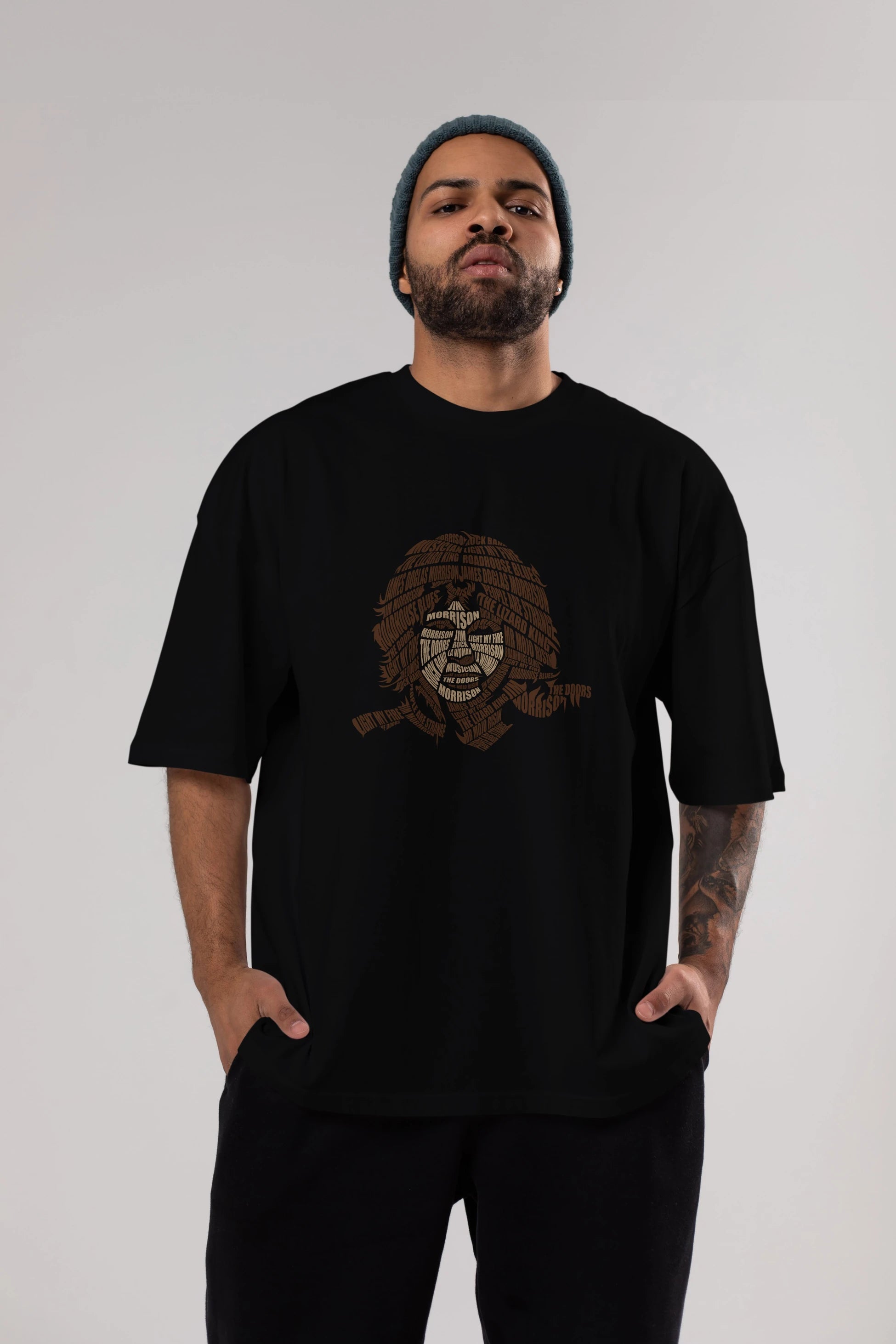 Jim Morrison Calligram Ön Baskılı Oversize t-shirt %100 pamuk Erkek Kadın Unisex