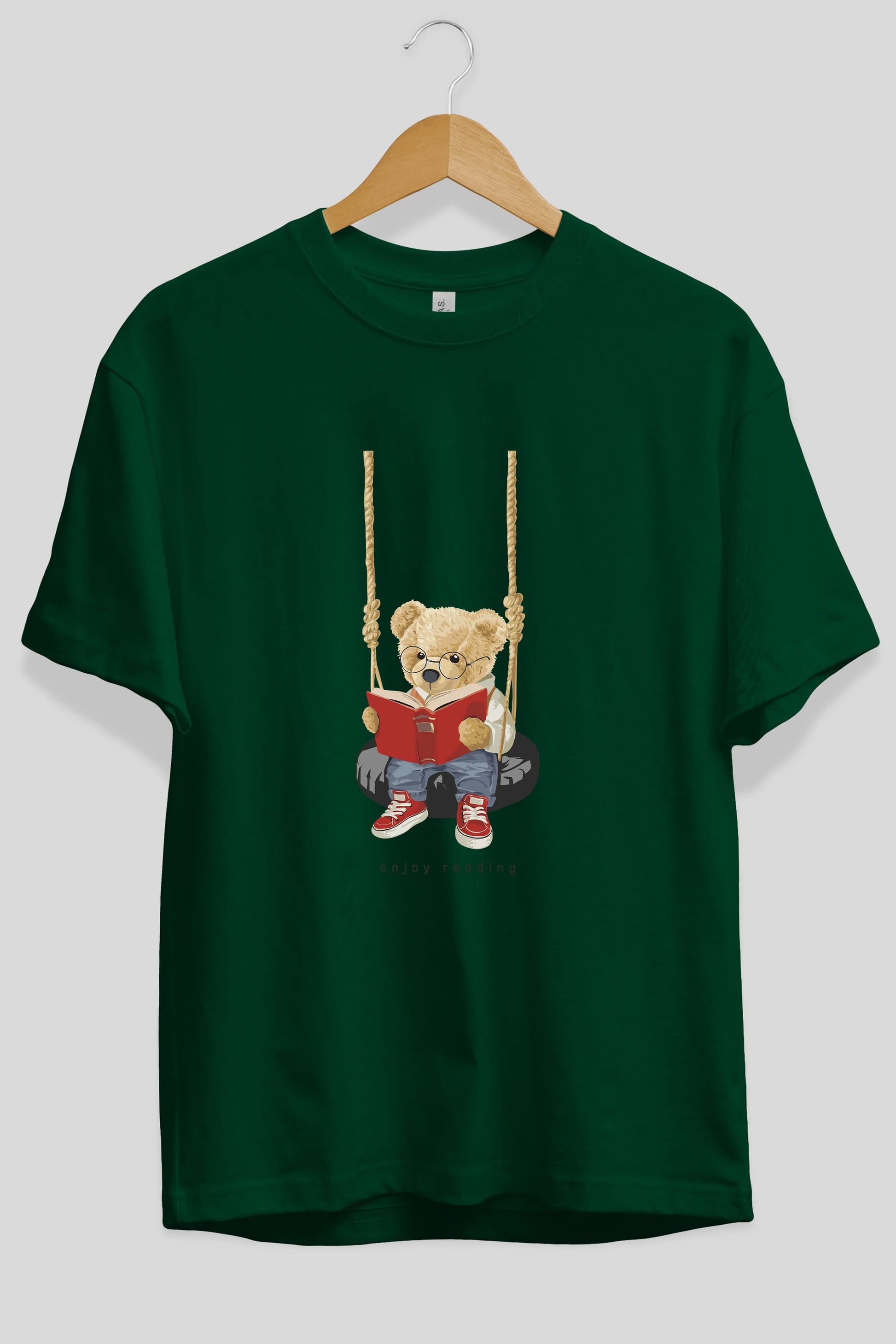 Teddy Bear Enjoy Reading Ön Baskılı Oversize t-shirt Erkek Kadın Unisex %100 Pamuk