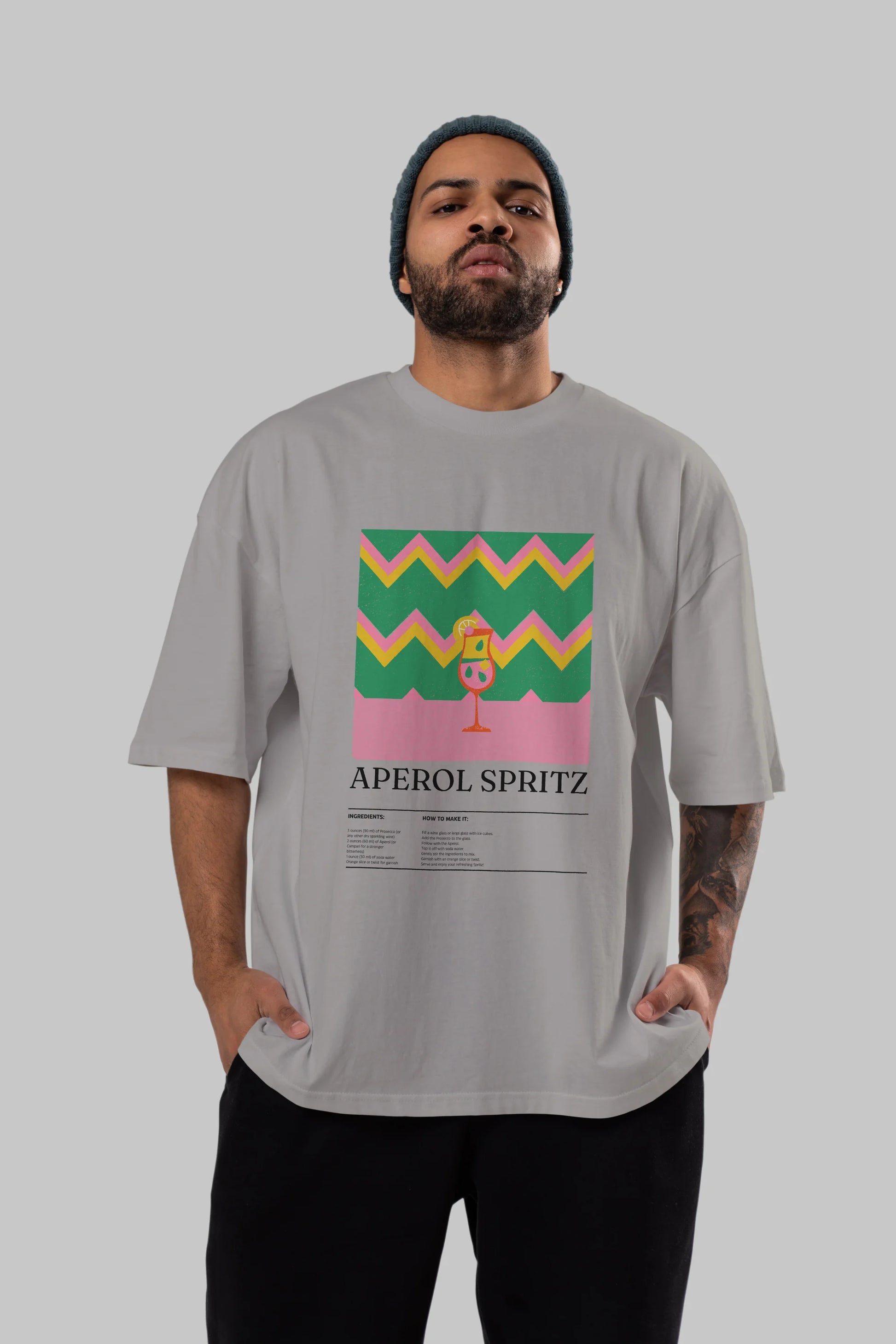 Aperol Spritz Kokteyl Ön Baskılı Oversize t-shirt Erkek Kadın %100 Pamuk Bisiklet Yaka tişort