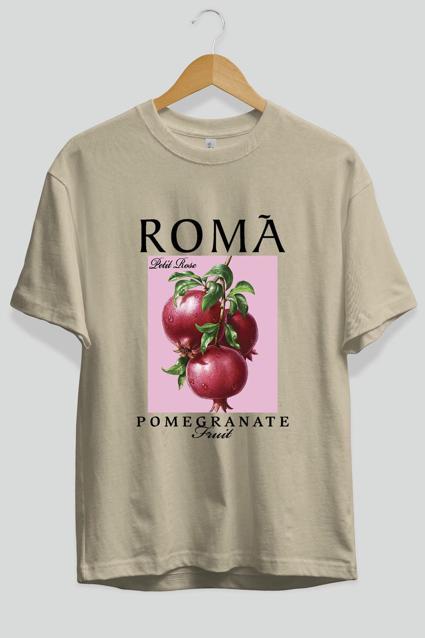 Roma Pomegranate Nar Ön Baskılı Oversize t-shirt Erkek Kadın Pamuk Bisiklet Yaka tişort