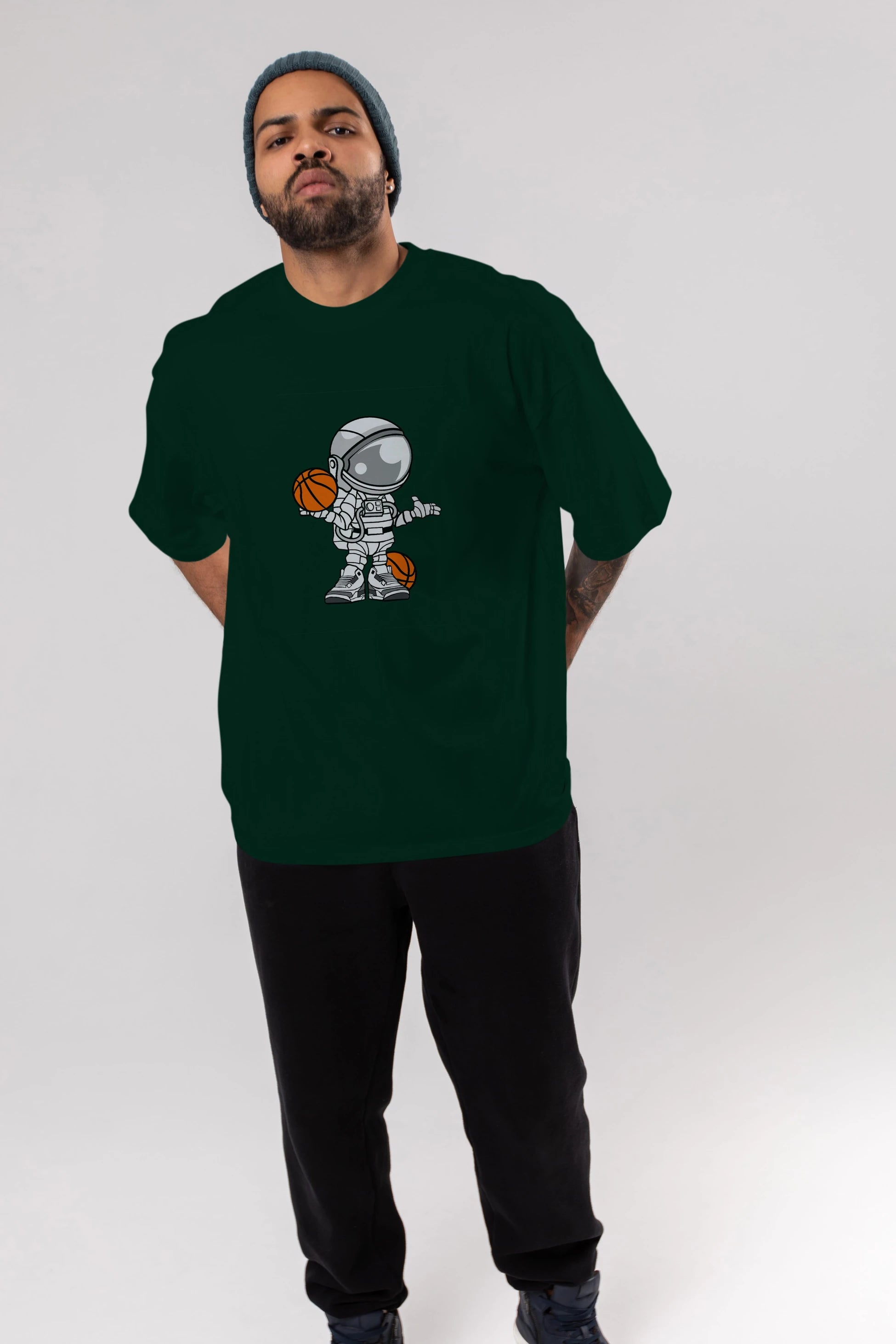 Astronaut Basketball Player Ön Baskılı Oversize t-shirt Erkek Kadın Unisex %100 Pamuk tişort