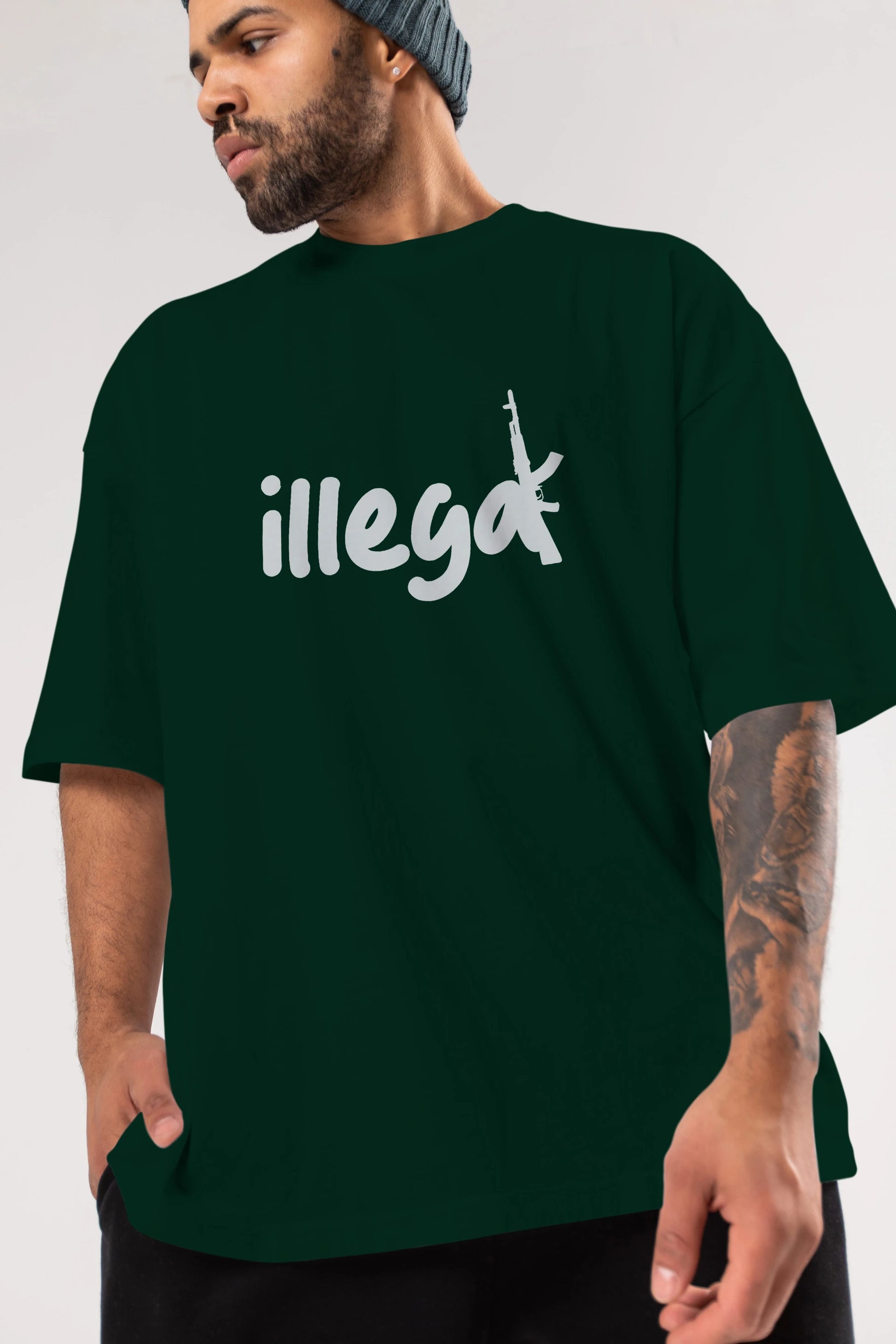 illegal Ön Baskılı Oversize t-shirt %100 pamuk Erkek Kadın Unisex