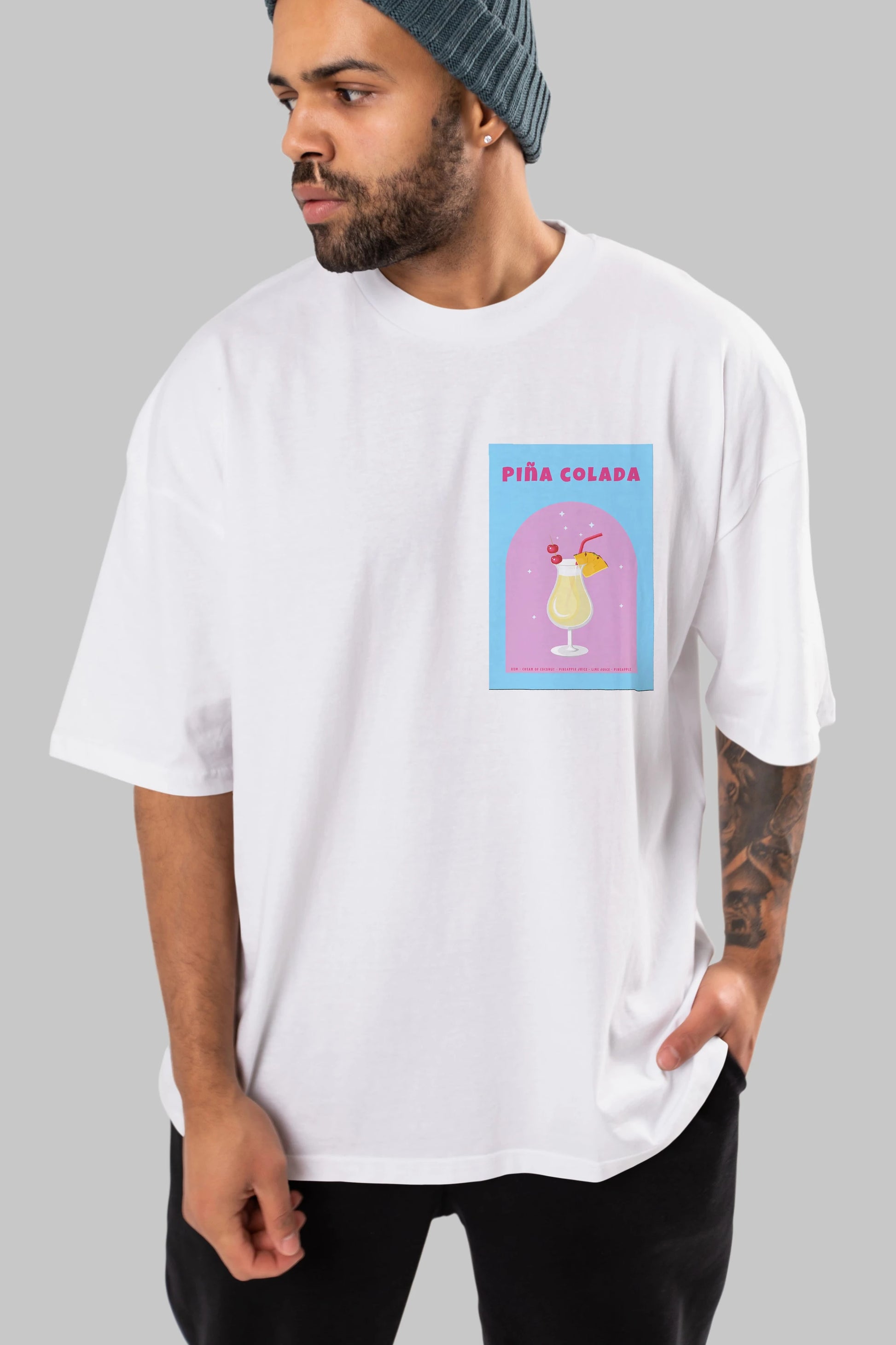 Pina Colada 2 Ön Sol Baskılı Oversize t-shirt Erkek Kadın Unisex %100 Pamuk Bisiklet Yaka tişort