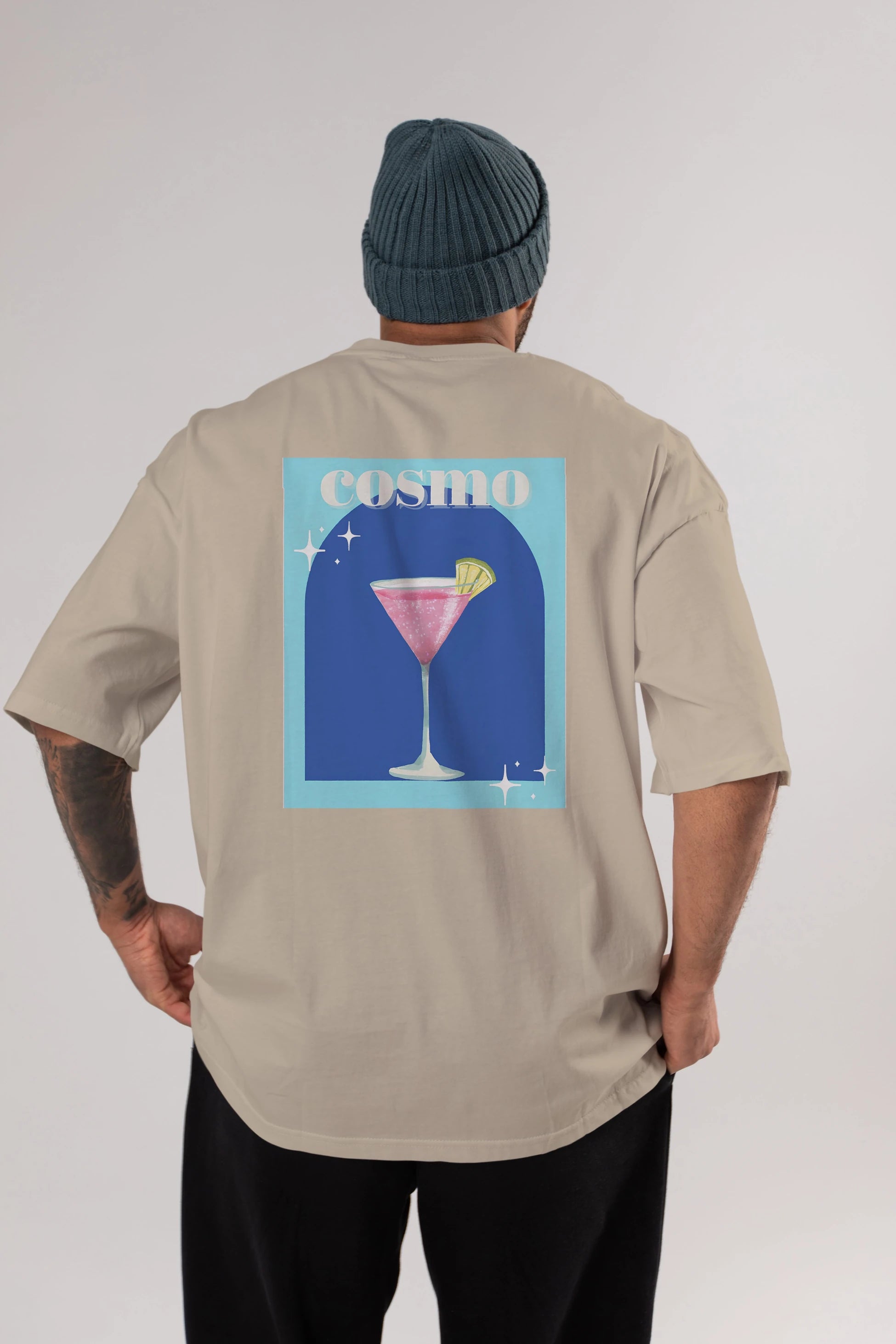 Cosmopolitan 2 Arka Baskılı Oversize t-shirt Erkek Kadın Unisex %100 Pamuk Bisiklet Yaka tişort