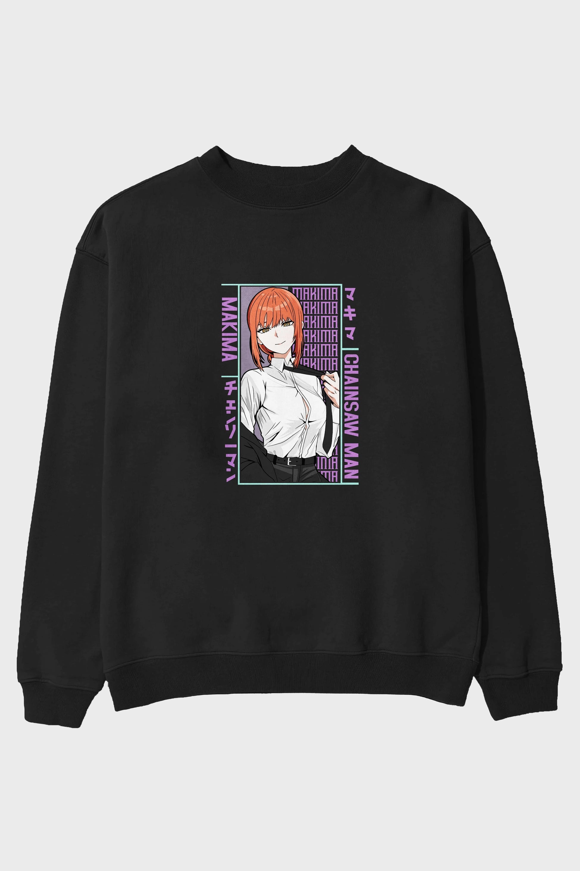 Makima Chain Saw Man Anime Ön Baskılı Oversize Sweatshirt Erkek Kadın Unisex