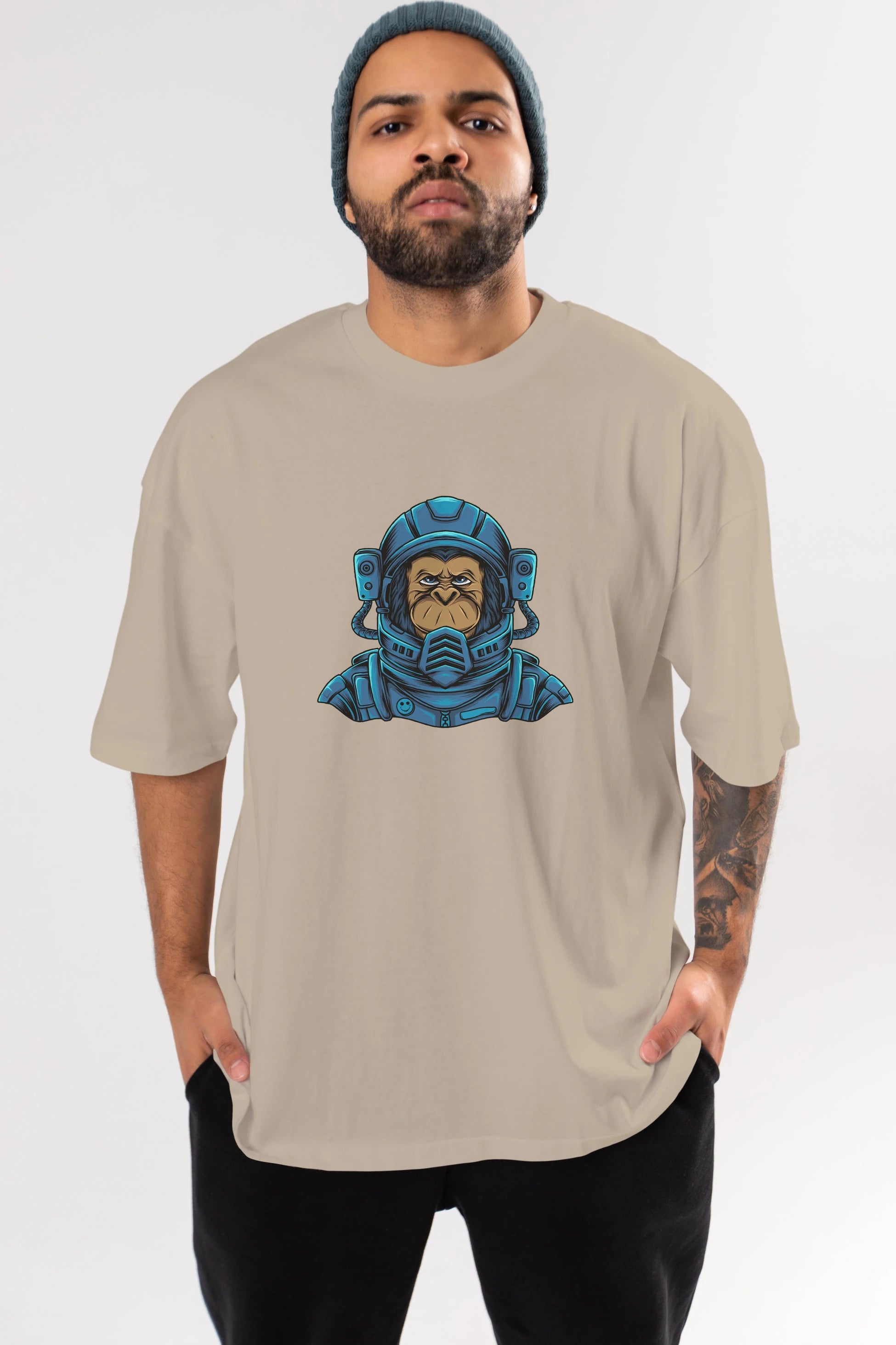 Astromonkey Ön Baskılı Oversize t-shirt Erkek Kadın Unisex