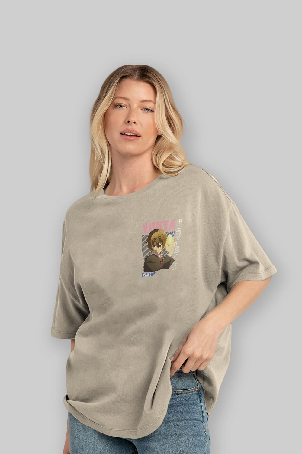 Yuuta Togashi 2 Ön Sol Baskılı Oversize t-shirt Erkek Kadın Unisex %100 Pamuk Bisiklet Yaka tişort