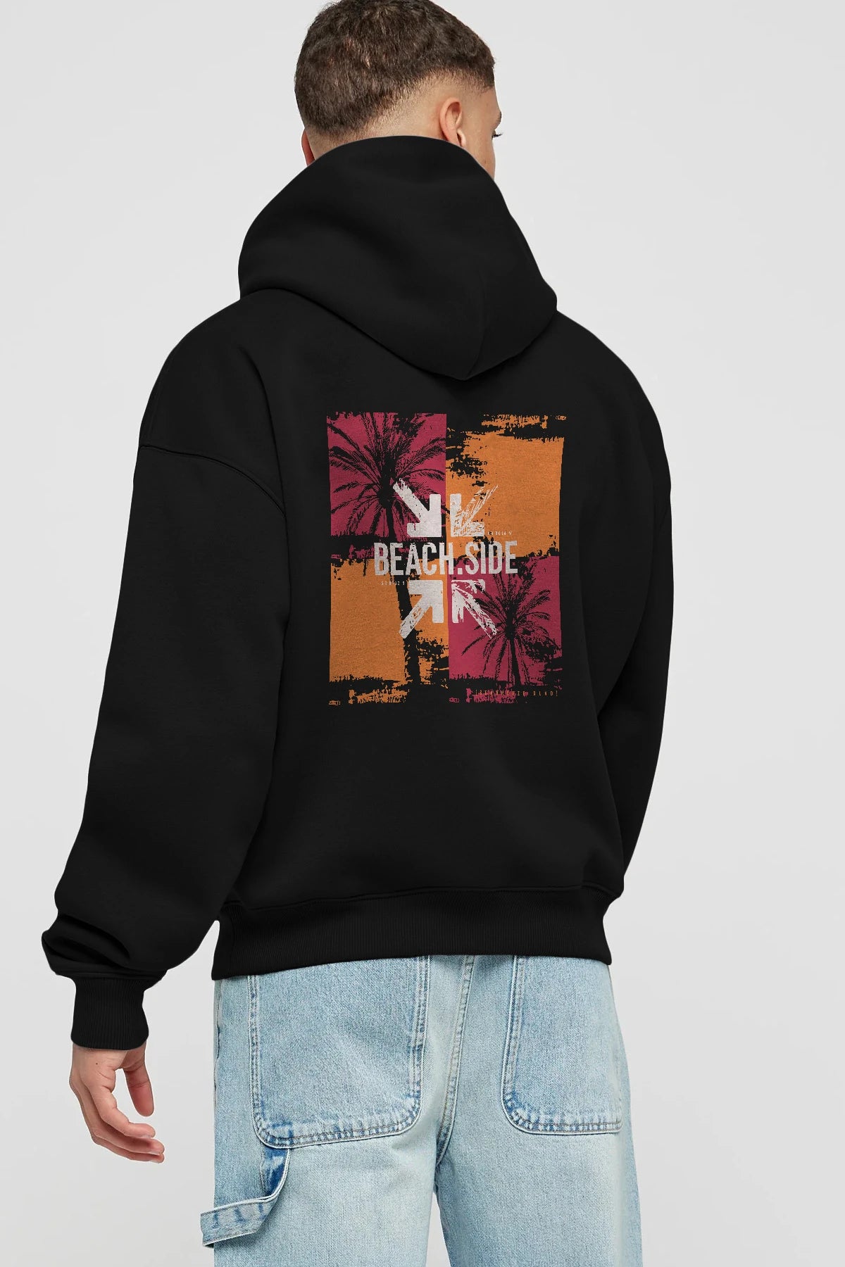 Beach Side Arka Baskılı Hoodie Oversize Kapüşonlu Sweatshirt Erkek Kadın Unisex