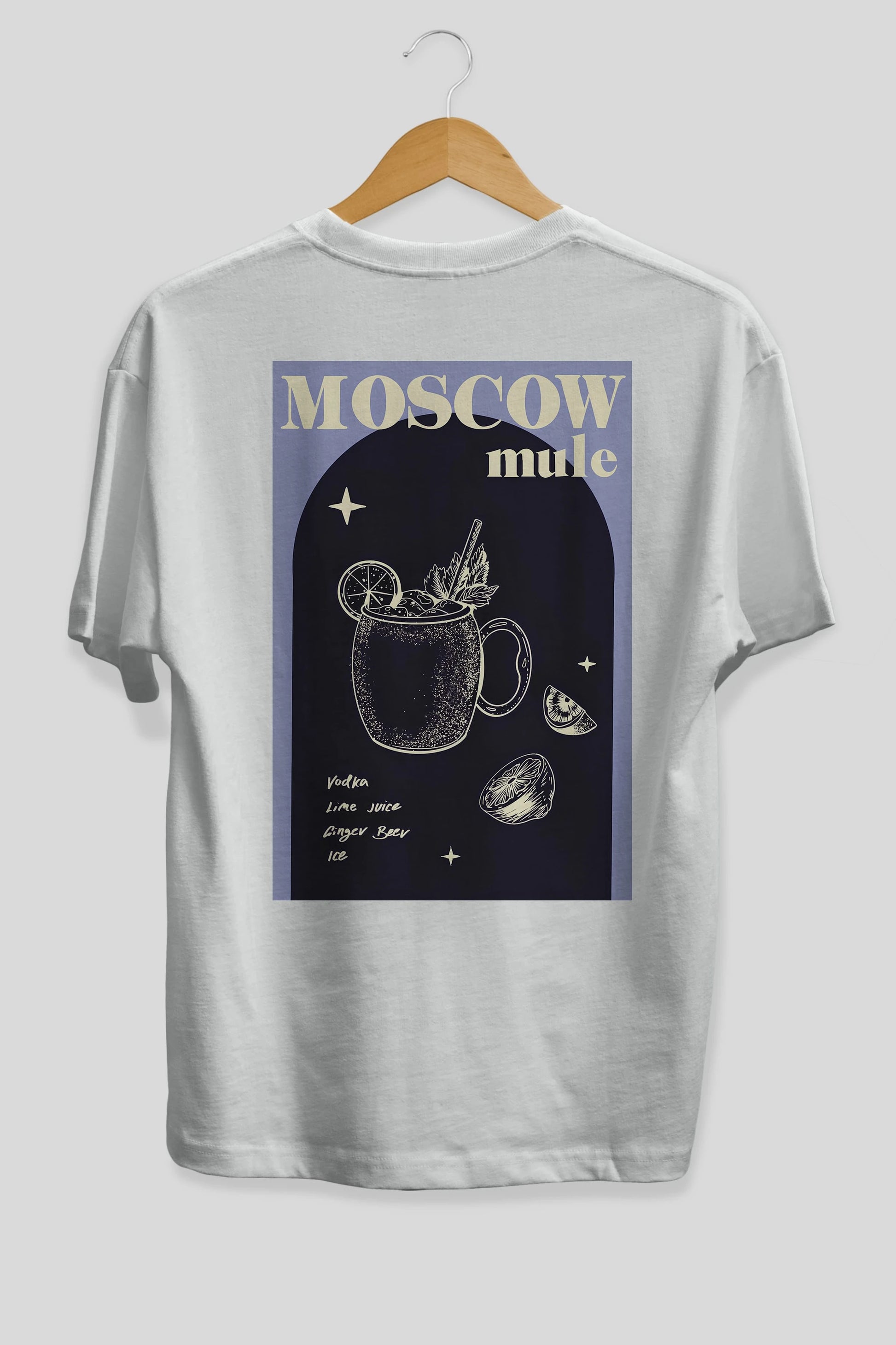 Moscow Mule Arka Baskılı Oversize t-shirt Erkek Kadın Unisex %100 Pamuk Bisiklet Yaka tişort