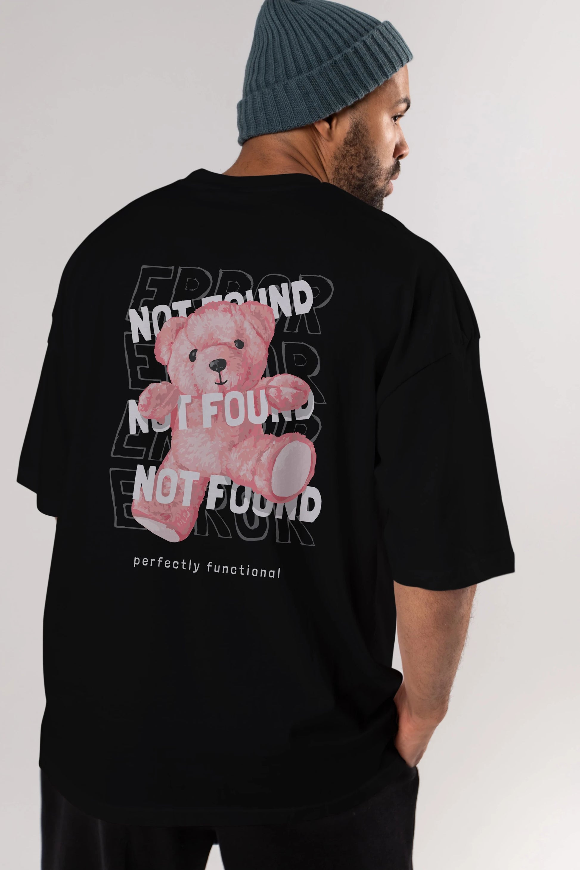 Error Not Found Bear Arka Baskılı Oversize t-shirt Erkek Kadın Unisex