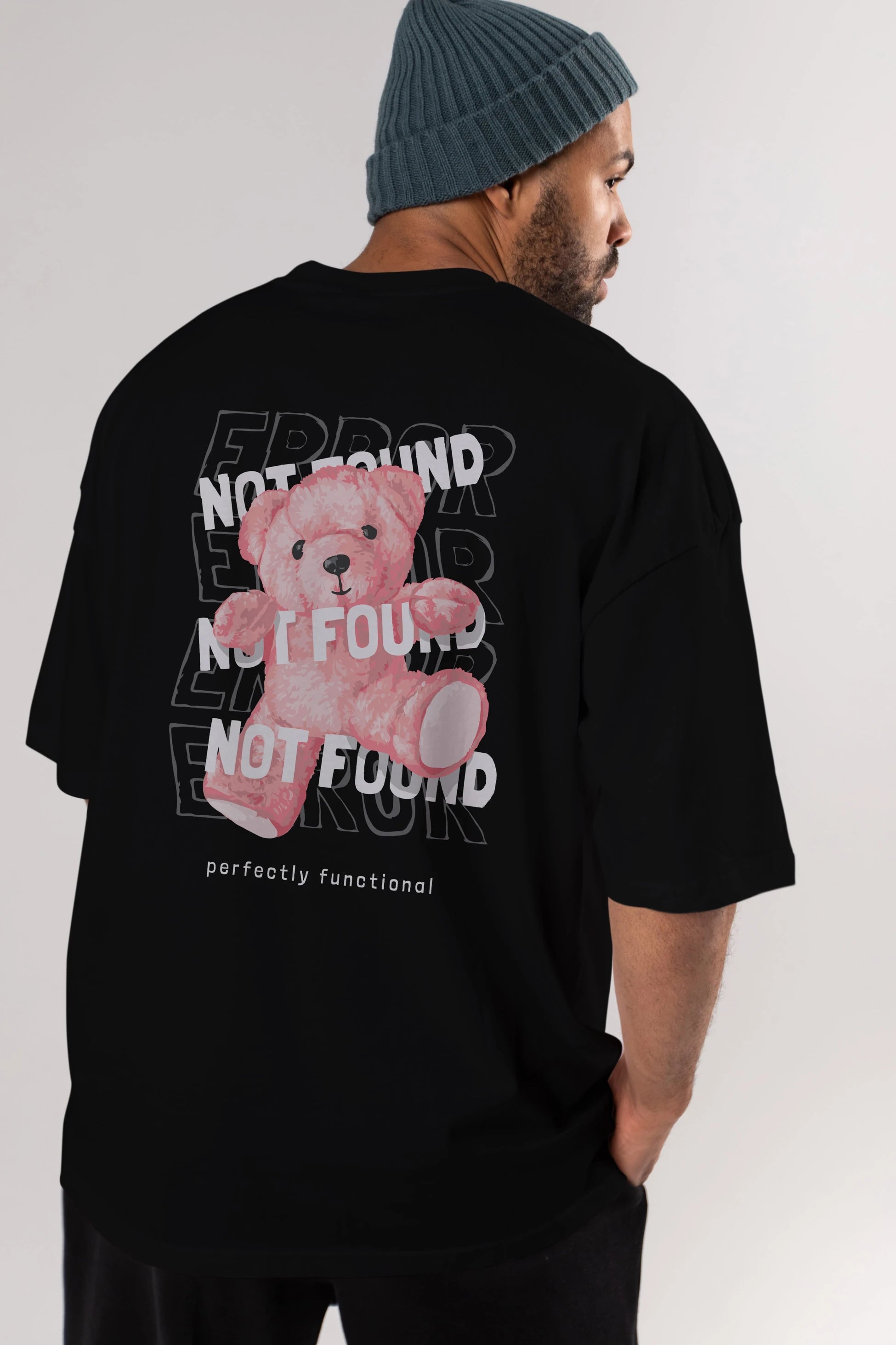 Error Not Found Bear Arka Baskılı Oversize t-shirt Erkek Kadın Unisex