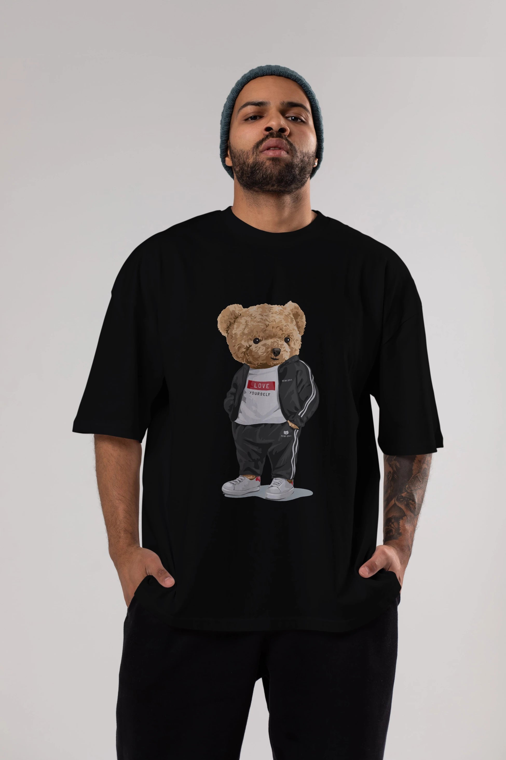 Teddy Bear Love Yourself Ön Baskılı Oversize t-shirt Erkek Kadın Unisex %100 Pamuk