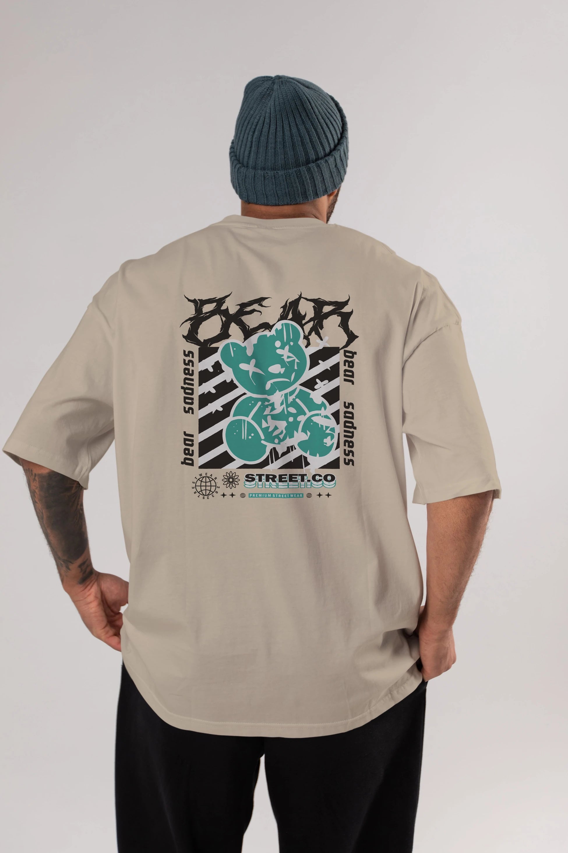 Bear Sadness Arka Baskılı Oversize t-shirt Erkek Kadın Unisex