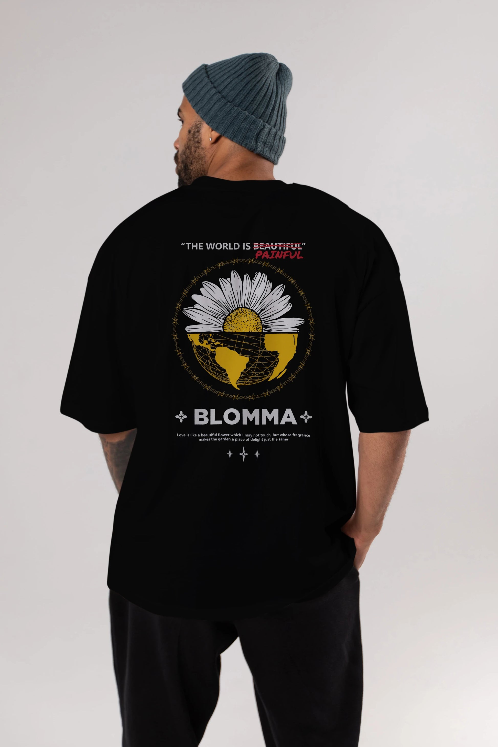 Blomma Arka Baskılı Oversize t-shirt Erkek Kadın Unisex