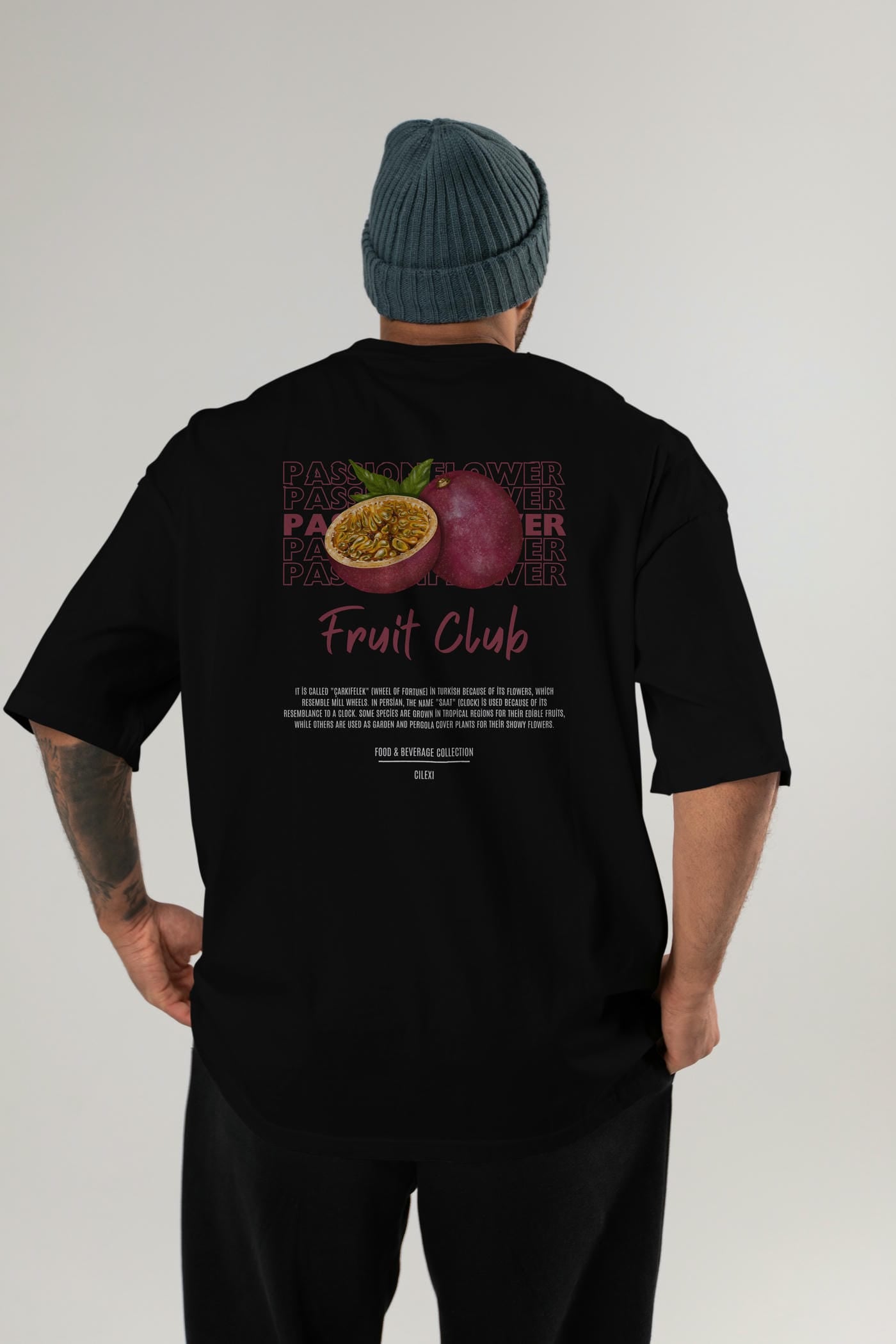 Passionflower Arka Baskılı Oversize t-shirt Erkek Kadın Pamuk Bisiklet Yaka tişort
