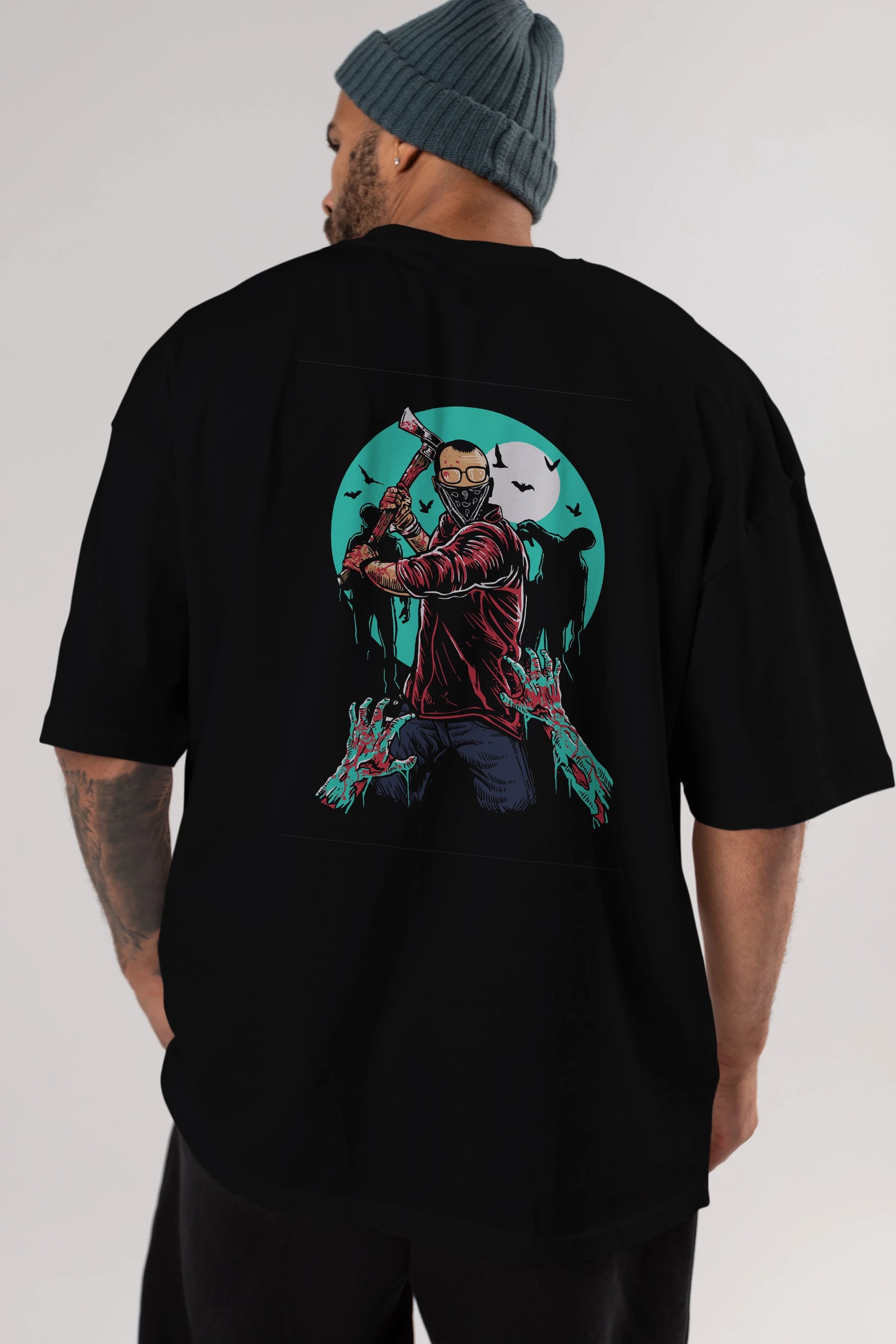 Zombie Killer Arka Baskılı Oversize t-shirt Erkek Kadın Unisex %100 Pamuk