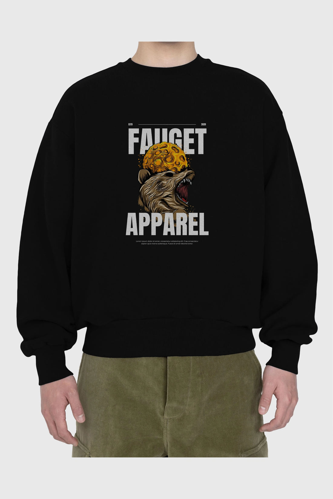 Bear Angry Fauget Apparel Ön Baskılı Oversize Sweatshirt Erkek Kadın Unisex