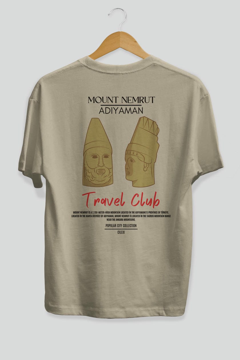 Mount Nemrut Adiyaman Arka Baskılı Oversize t-shirt Erkek Kadın Pamuk Bisiklet Yaka tişort