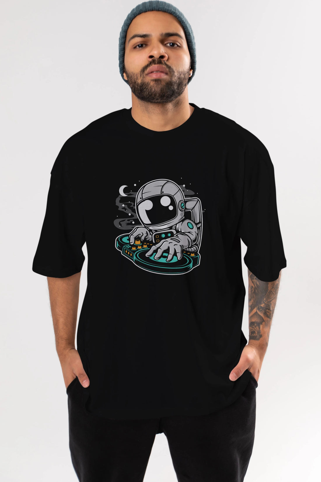 Astronaut DJ Ön Baskılı Oversize t-shirt Erkek Kadın Unisex