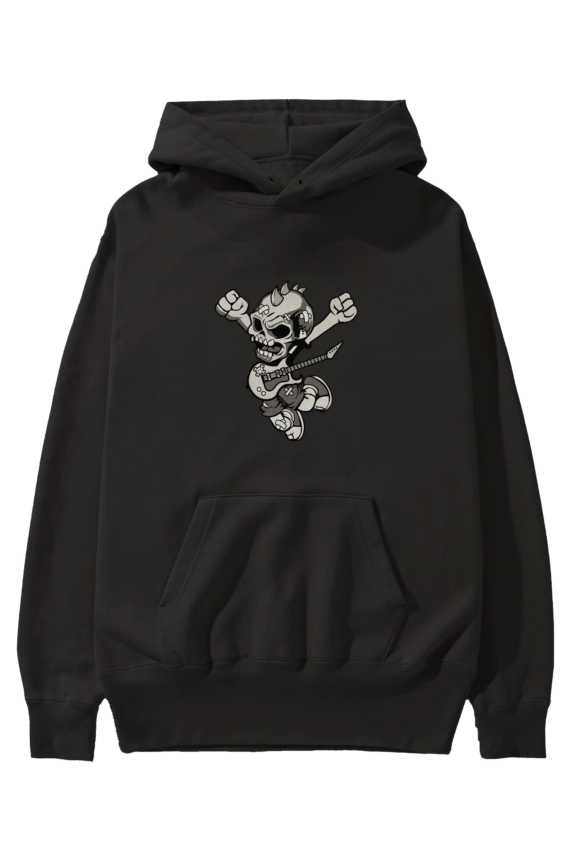 Punk Rocker Metal Guitar Ön Baskılı Hoodie Oversize Kapüşonlu Sweatshirt Erkek Kadın Unisex