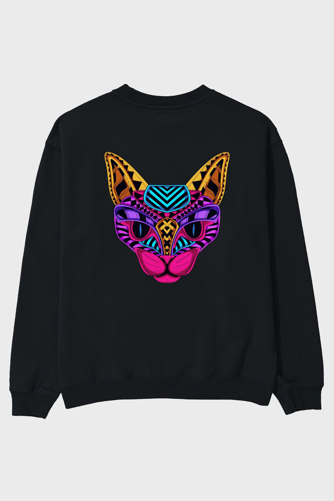 Black Neon Cat Arka Baskılı Oversize Sweatshirt Erkek Kadın Unisex