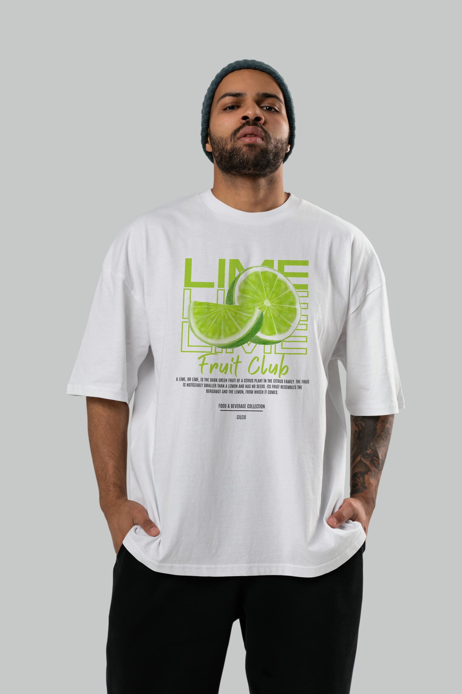 Lime Ön Baskılı Oversize t-shirt Erkek Kadın Pamuk Bisiklet Yaka tişort
