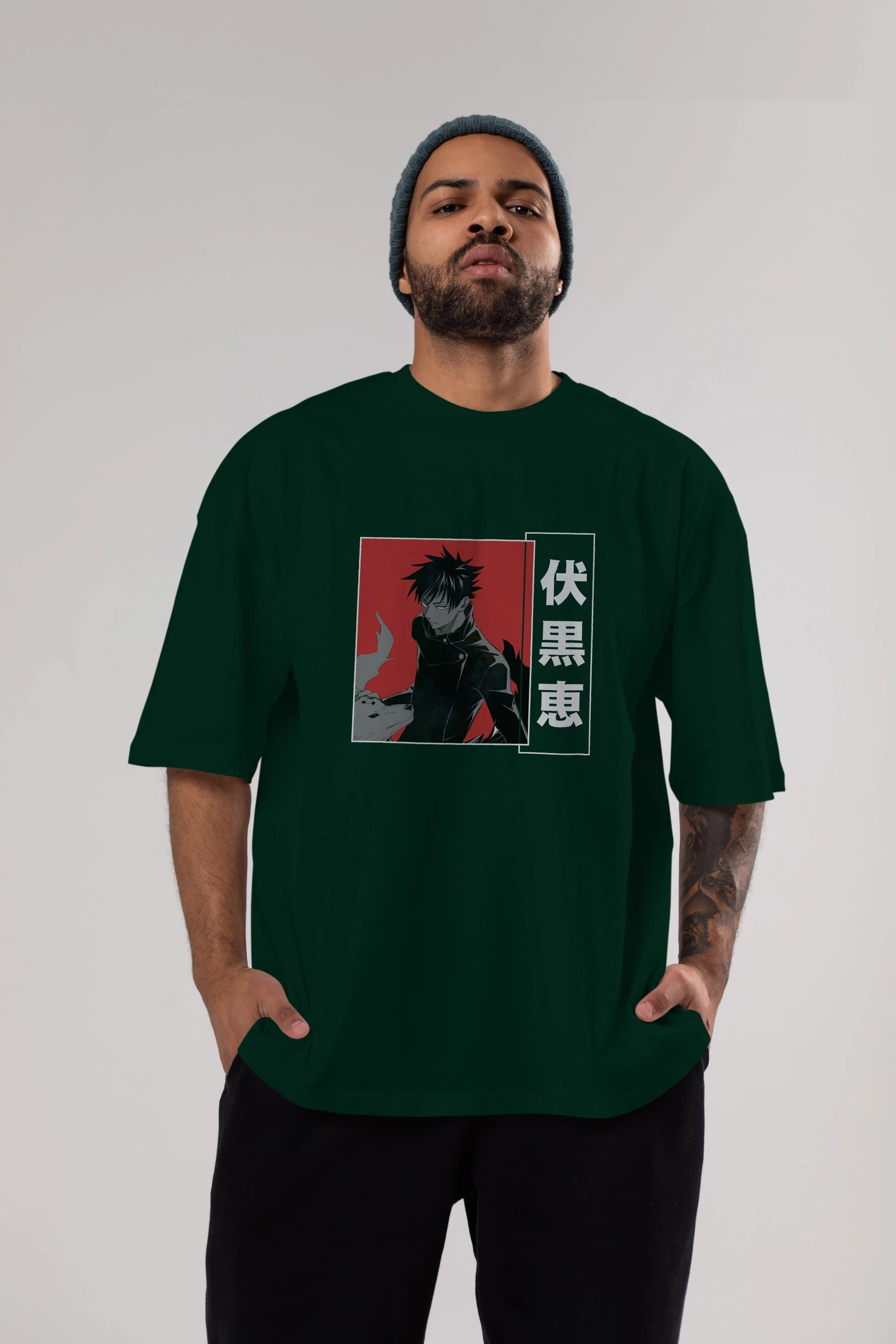 Megumi Fushiguro Anime Ön Baskılı Oversize t-shirt %100 pamuk Erkek Kadın Unisex