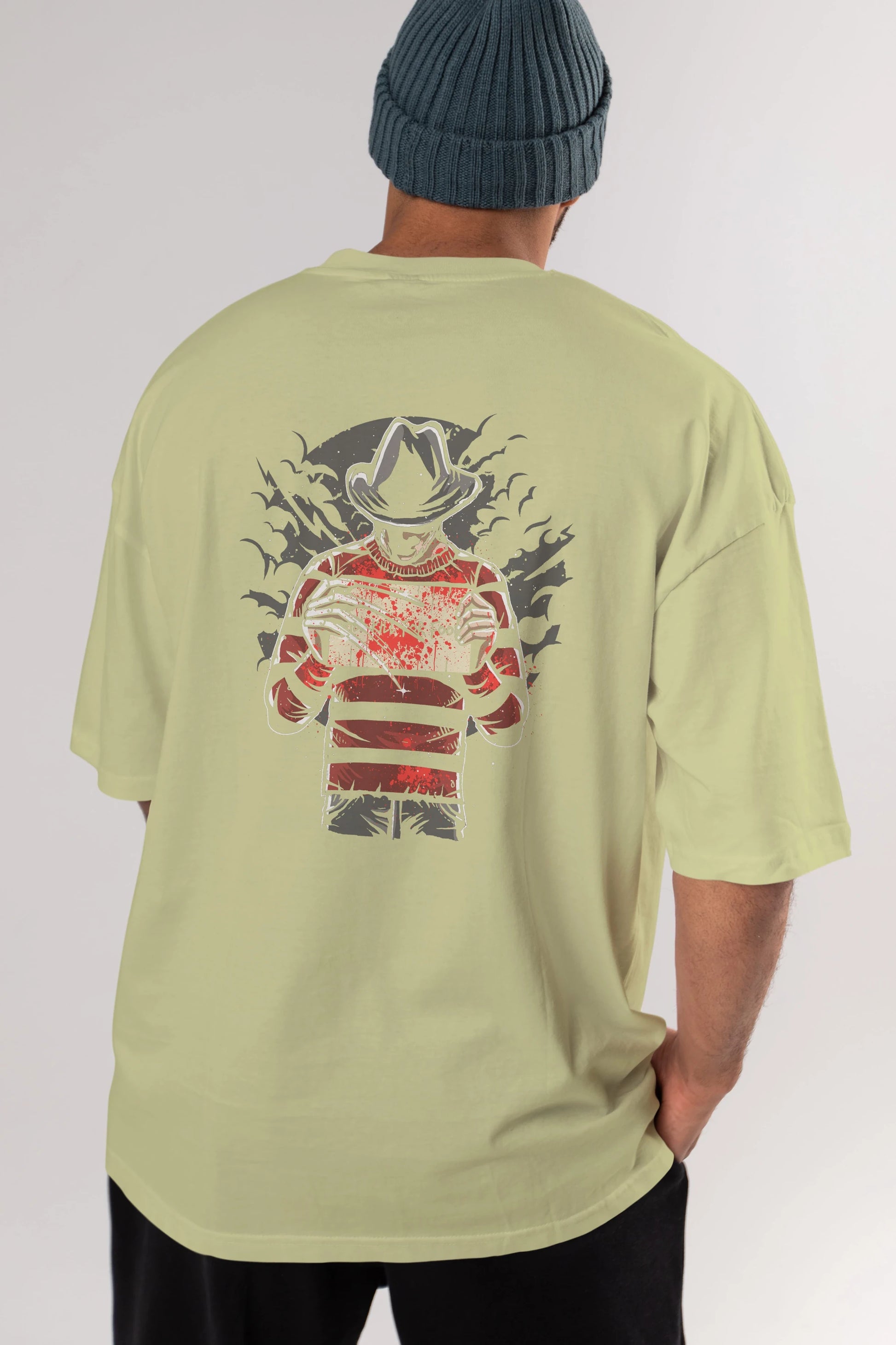 Freddy Will Kill For Food Arka Baskılı Oversize t-shirt Erkek Kadın Unisex %100 Pamuk