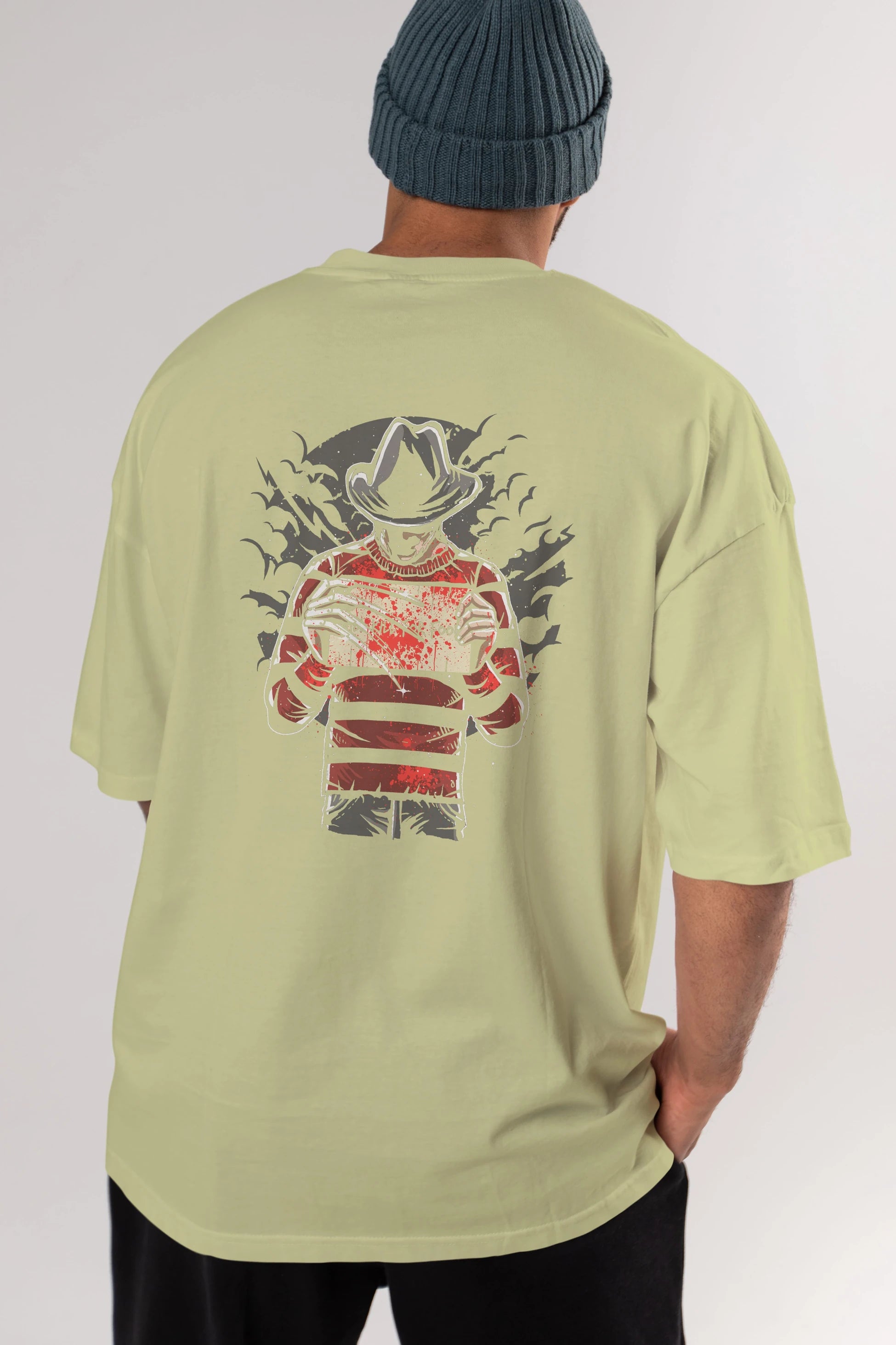 Freddy Will Kill For Food Arka Baskılı Oversize t-shirt Erkek Kadın Unisex %100 Pamuk