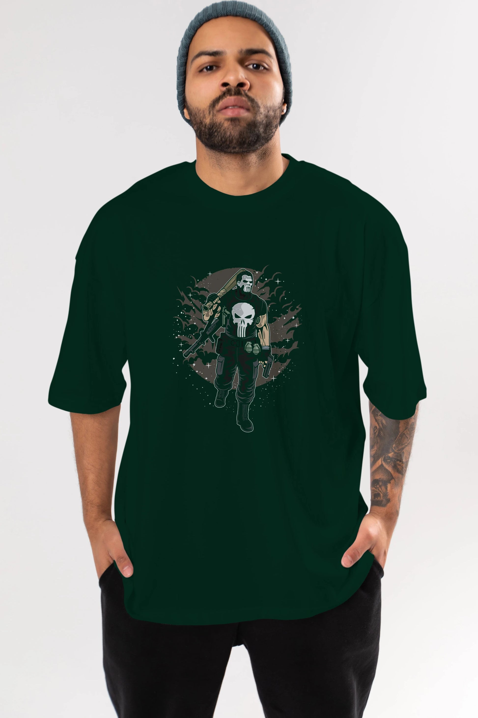 Punisher Ön Baskılı Oversize t-shirt Erkek Kadın Unisex %100 Pamuk tişort