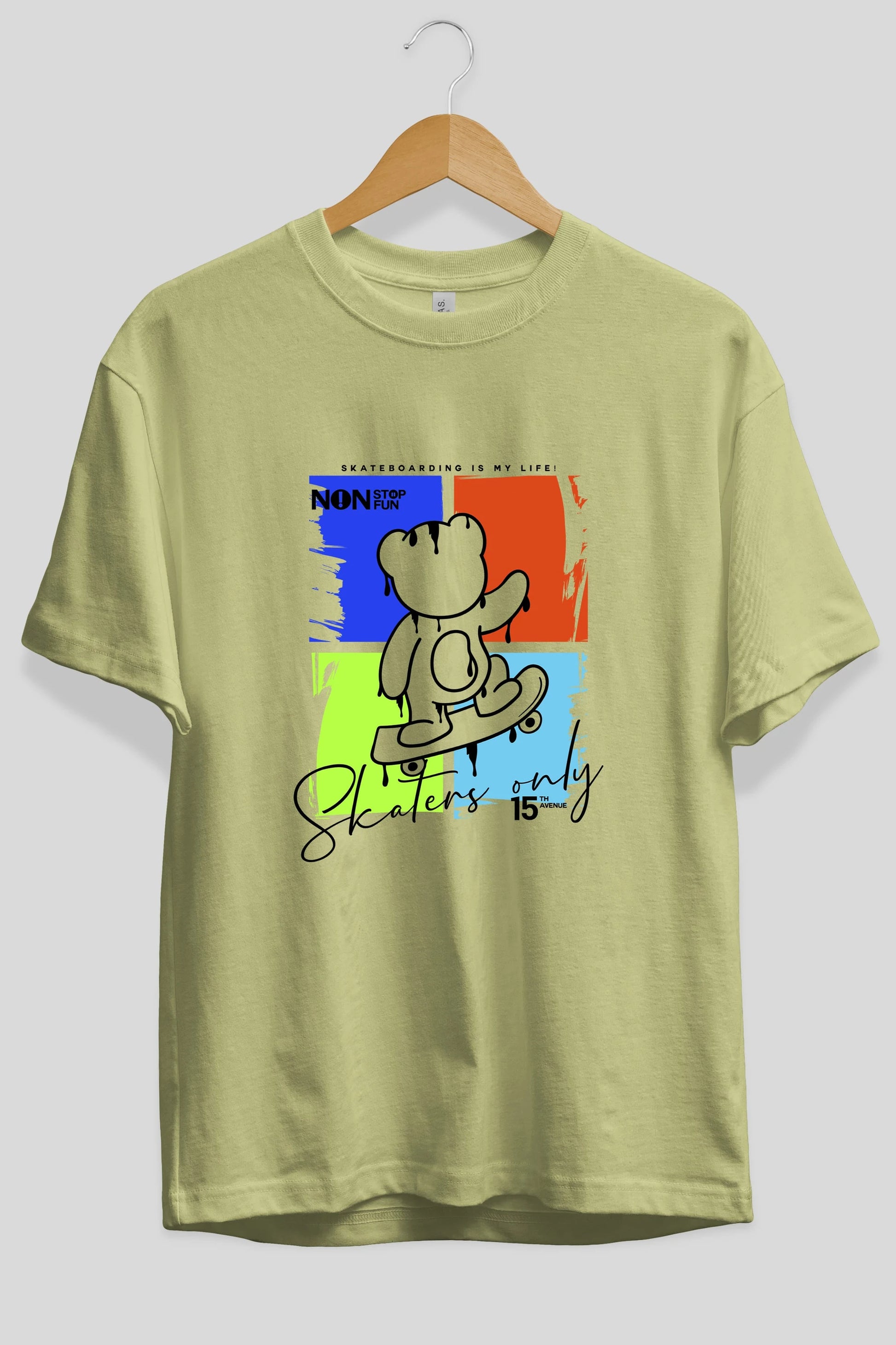 Skaters Only Bear Ön Baskılı Oversize t-shirt Erkek Kadın Unisex