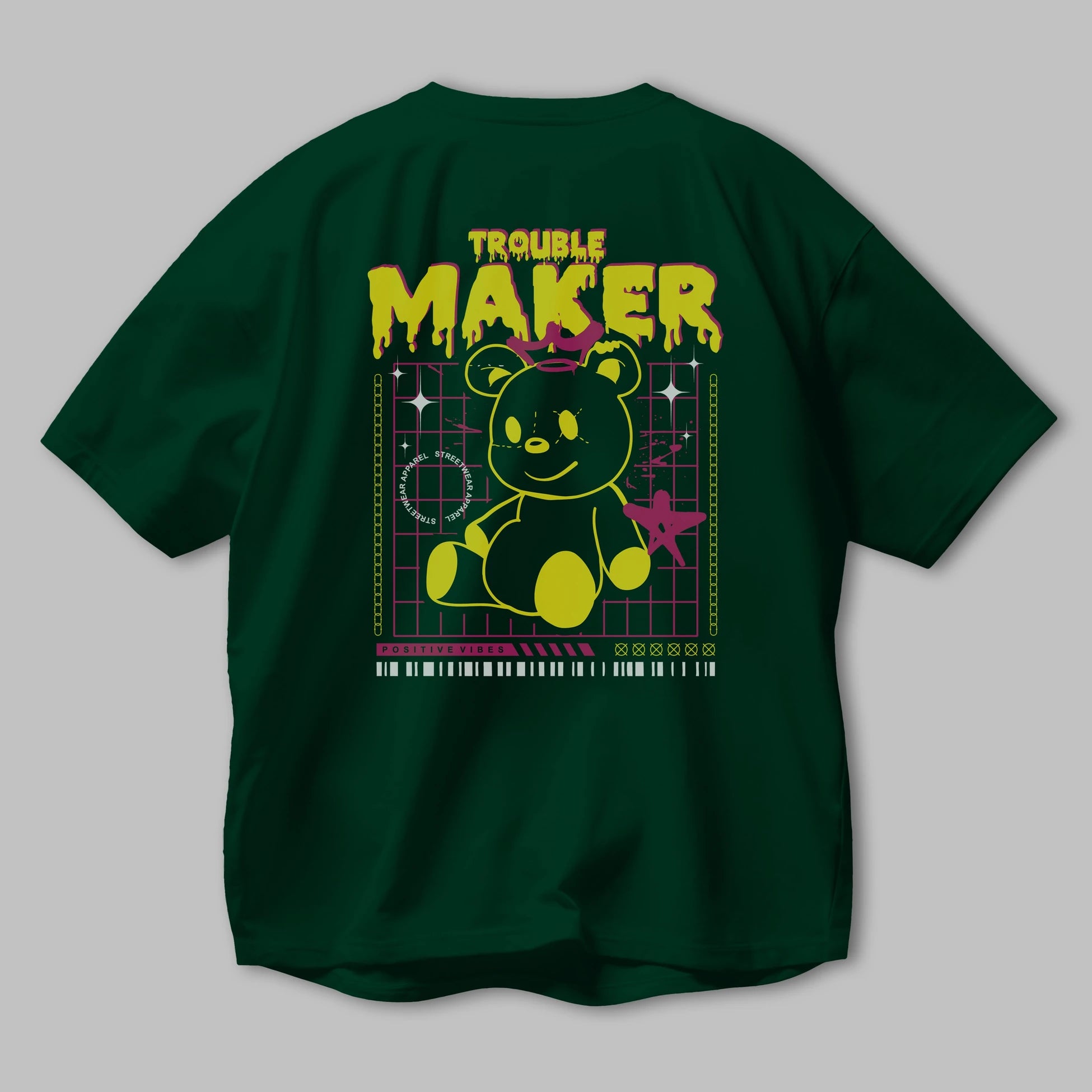 Teddy Bear Trouble Maker Arka Baskılı Oversize t-shirt Erkek Kadın Unisex