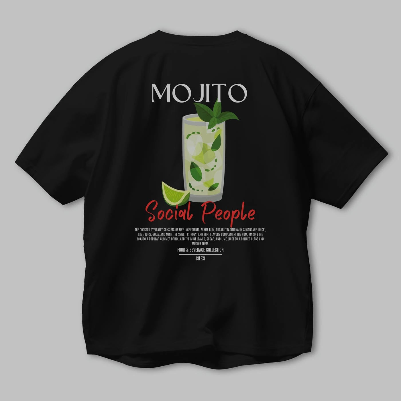 Mojıto Kokteyl Serisi Baskılı Oversize t-shirt Erkek Kadın Unisex %100 Pamuk Bisiklet Yaka tişort