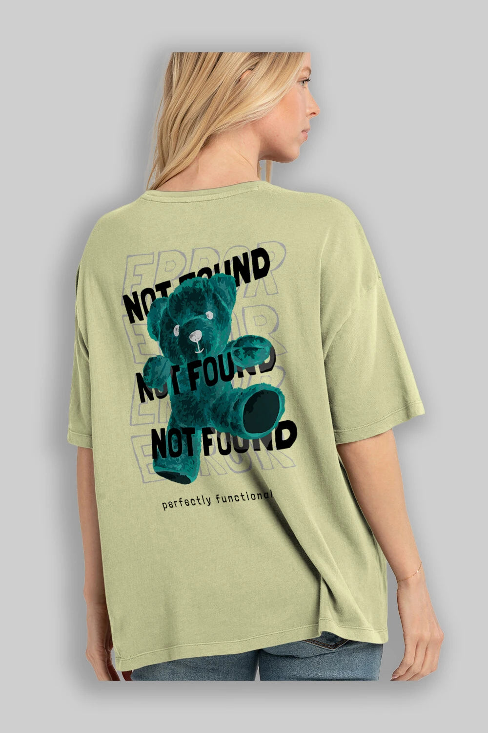 Error Not Found Bear Arka Baskılı Oversize t-shirt Erkek Kadın Unisex
