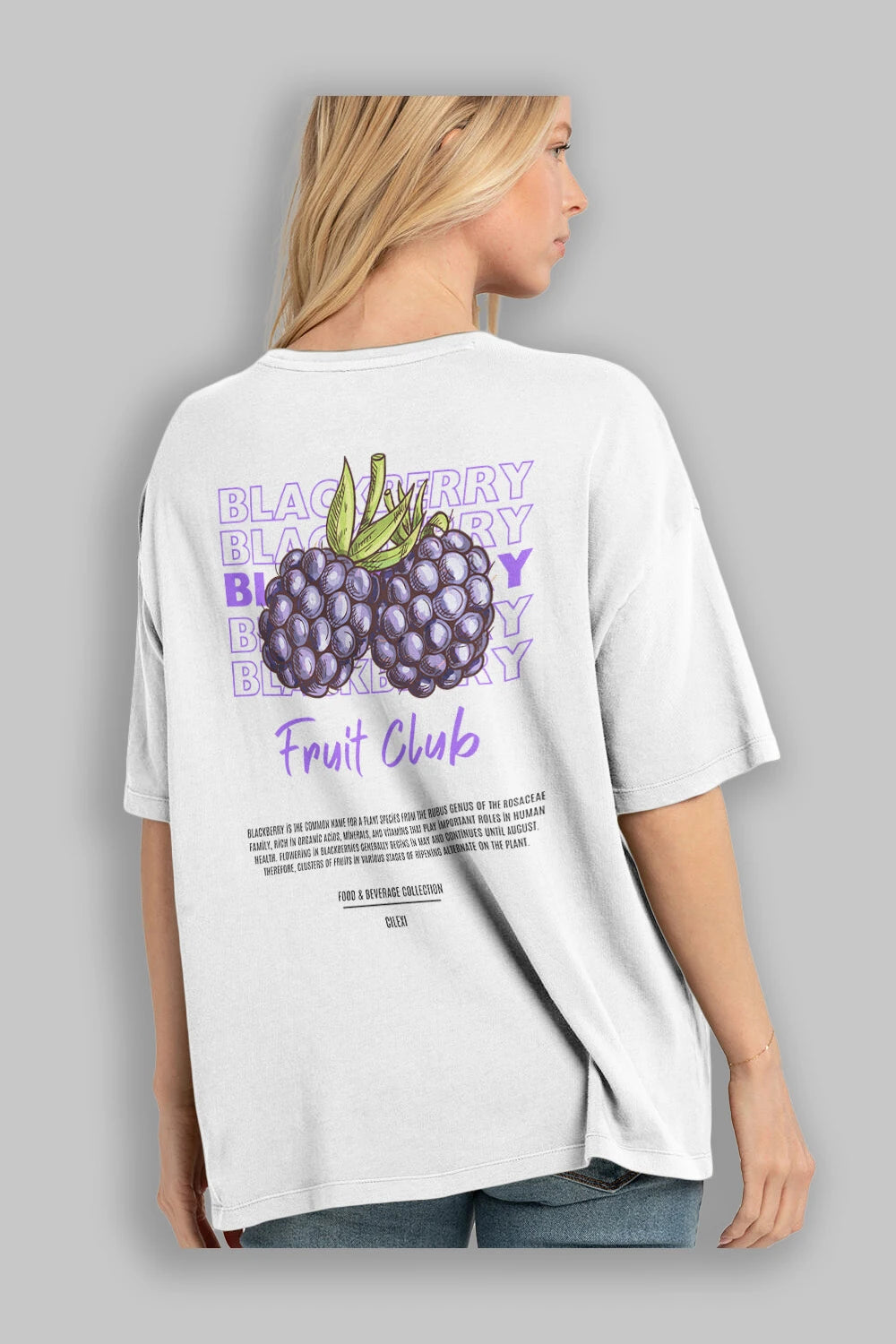 Blackberry Arka Baskılı Oversize t-shirt Erkek Kadın Pamuk Bisiklet Yaka tişort