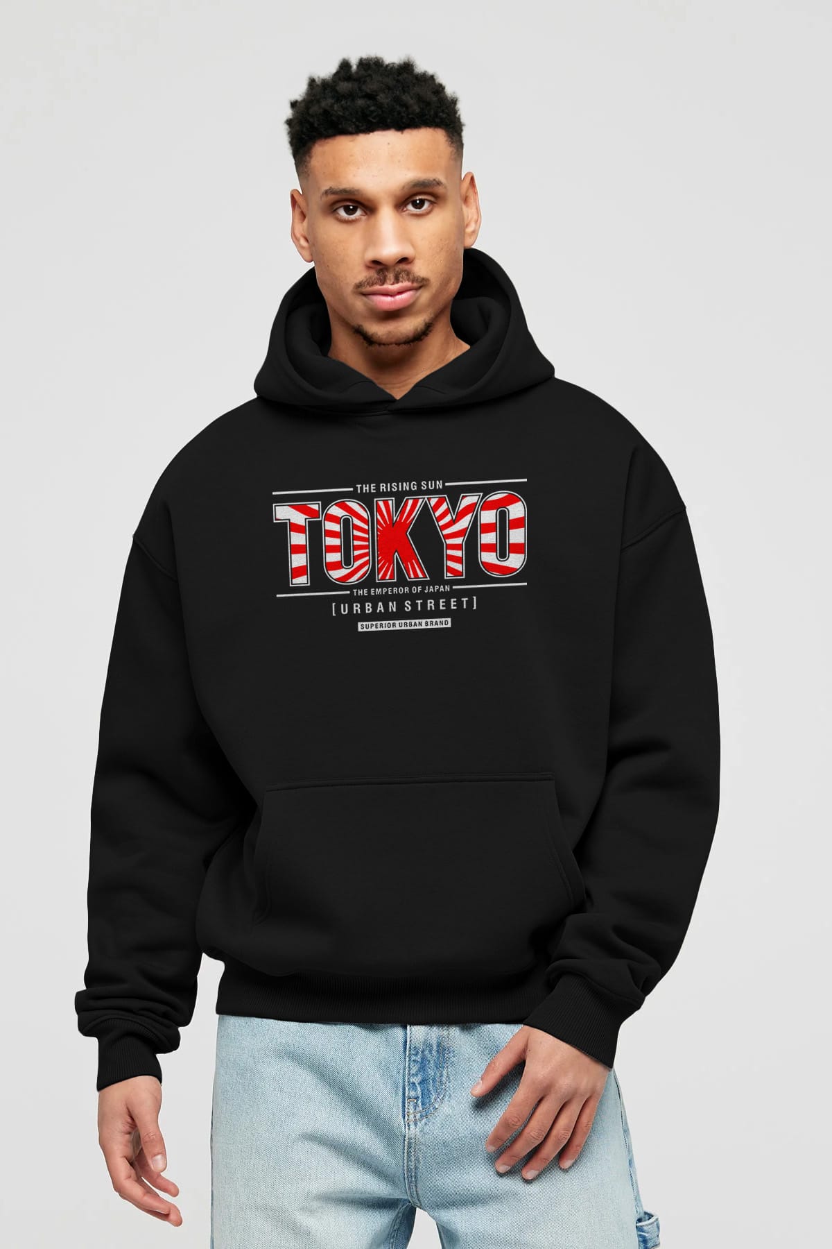 Tokyo Ön Baskılı Oversize Hoodie Kapüşonlu Sweatshirt Erkek Kadın Unisex