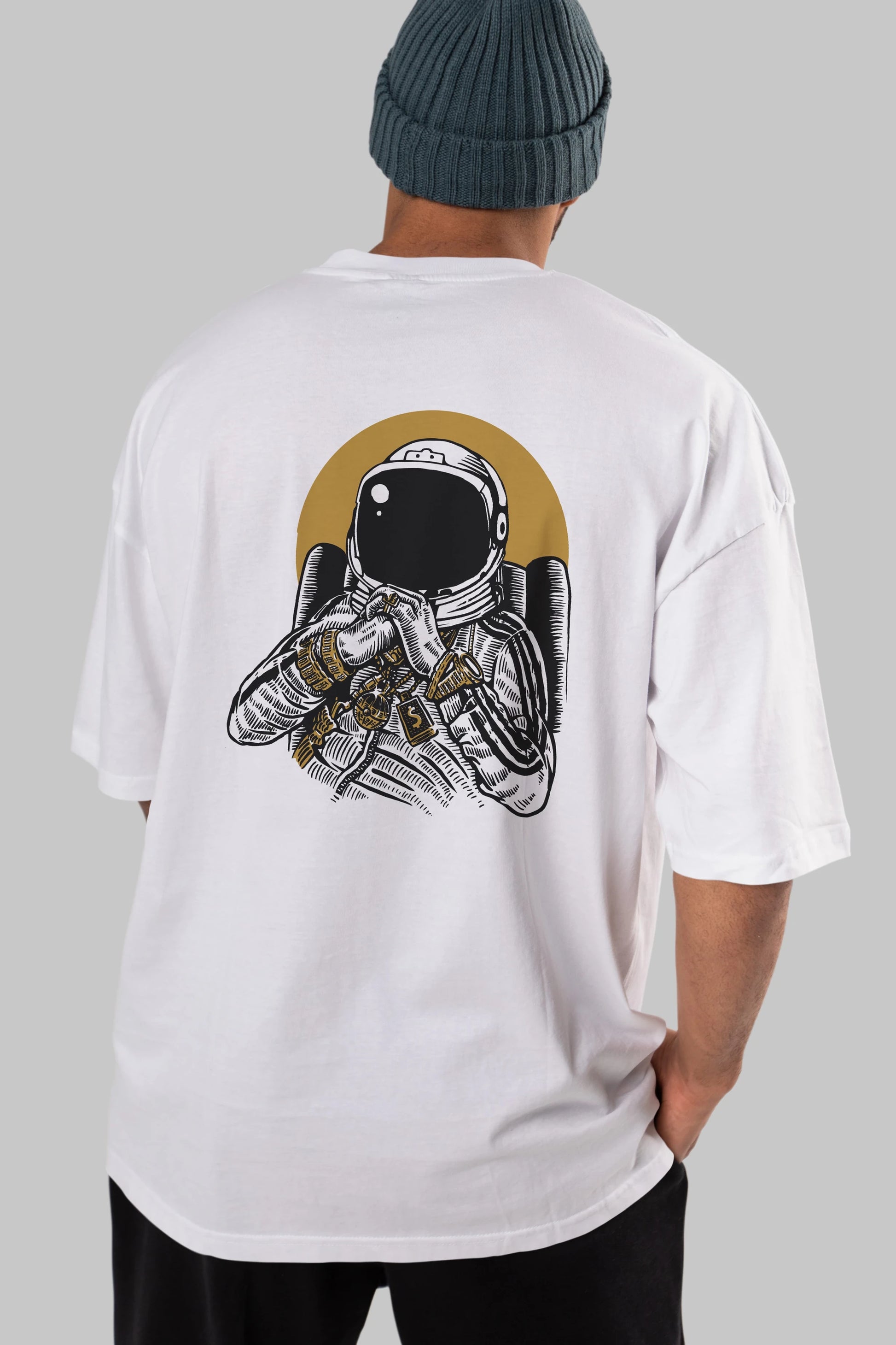 Space Dee Jay Arka Baskılı Oversize t-shirt Erkek Kadın Unisex %100 Pamuk