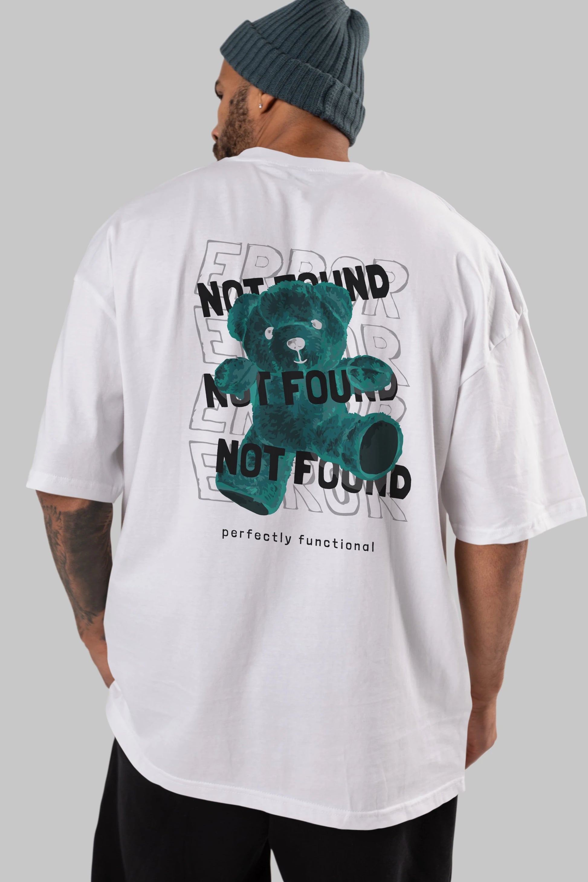 Error Not Found Bear Arka Baskılı Oversize t-shirt Erkek Kadın Unisex