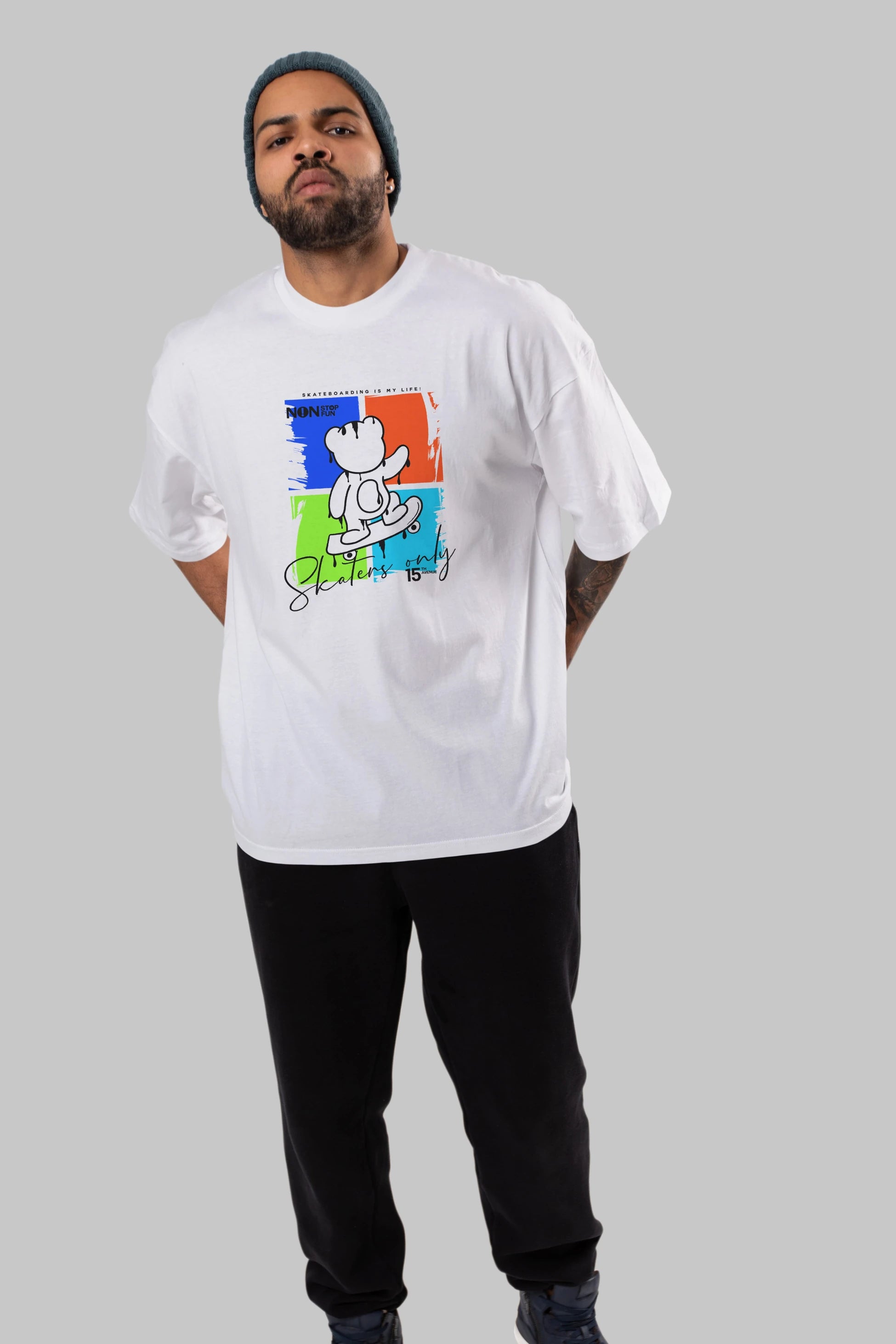 Skaters Only Bear Ön Baskılı Oversize t-shirt Erkek Kadın Unisex